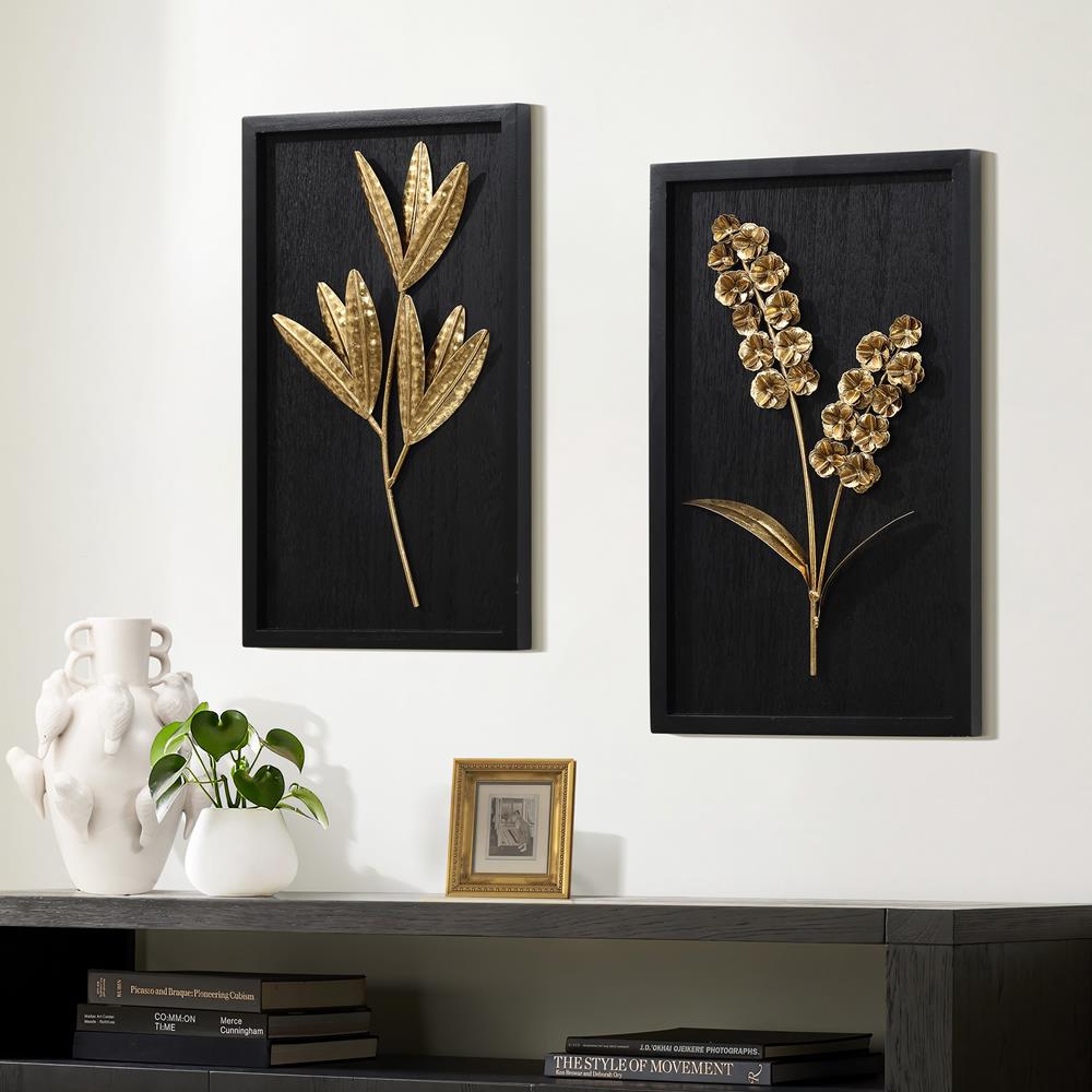 Gold and Black Metal Flower Bouquet Wall Sculpture Set
