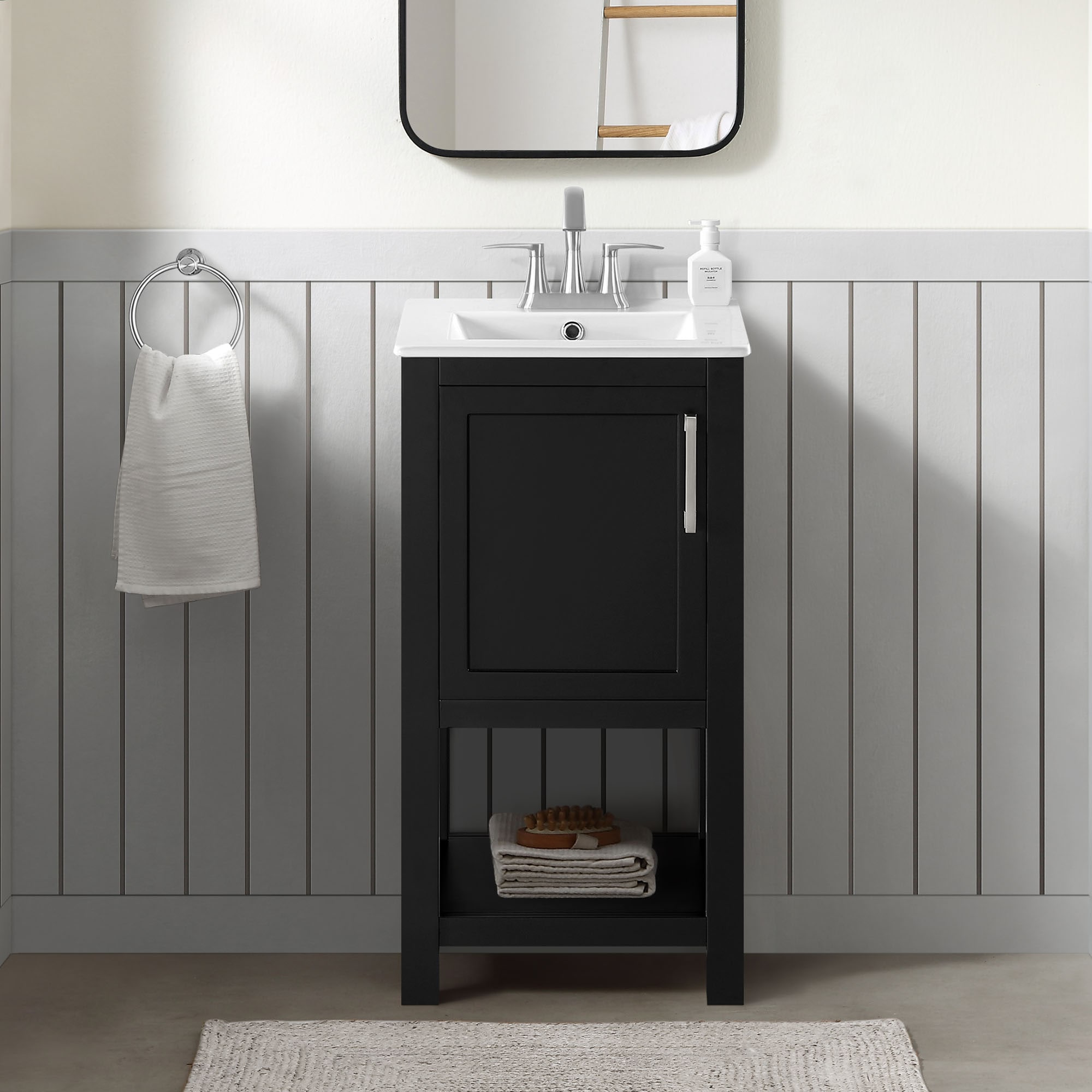 allen + roth CHESSY 18TB Chessy 18-in Onyx Black Undermount Single Sink Bathroom Vanity with White Engineered Marble Top