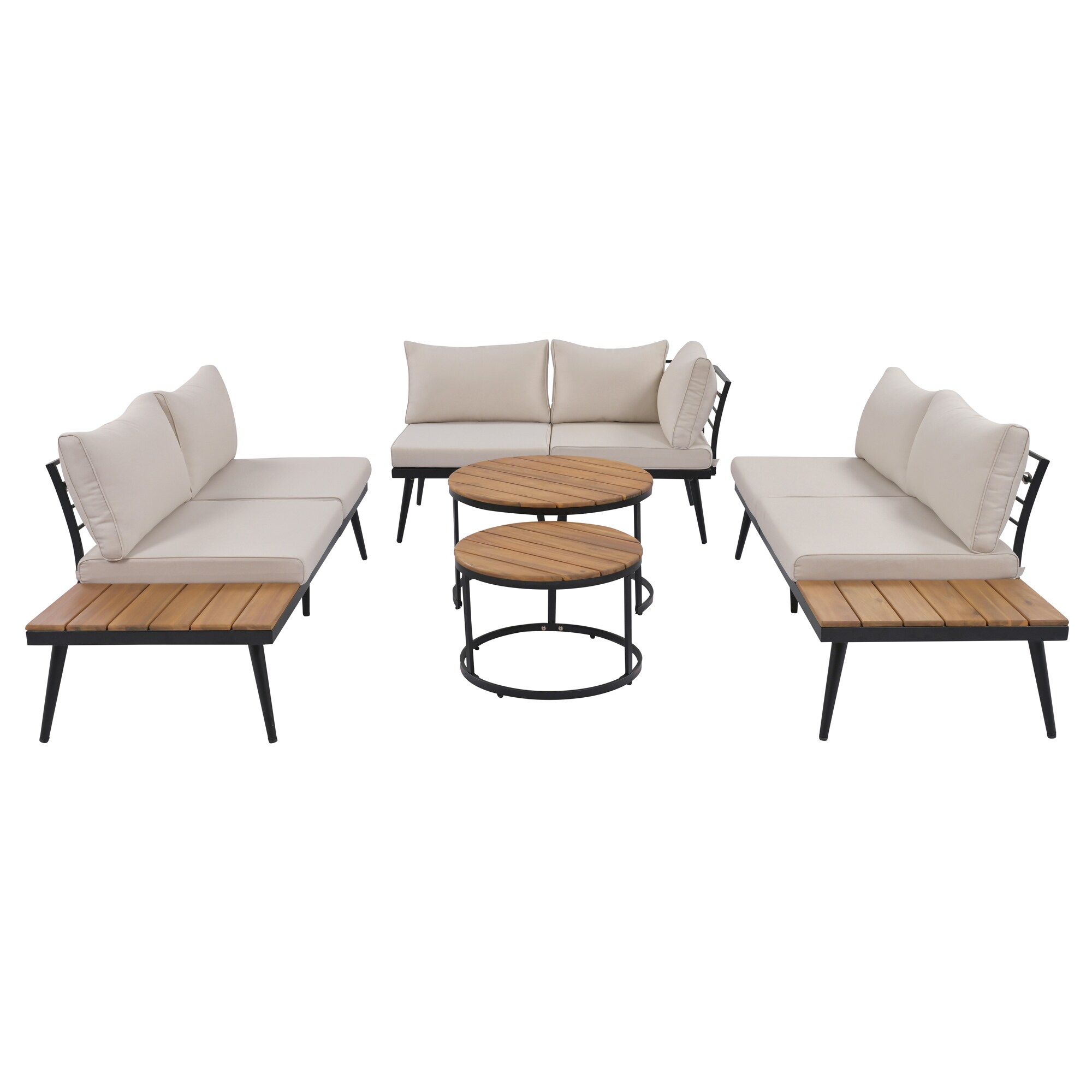 Bayfeve 6-Piece Rattan Patio Conversation Set with Off-white Cushions ...