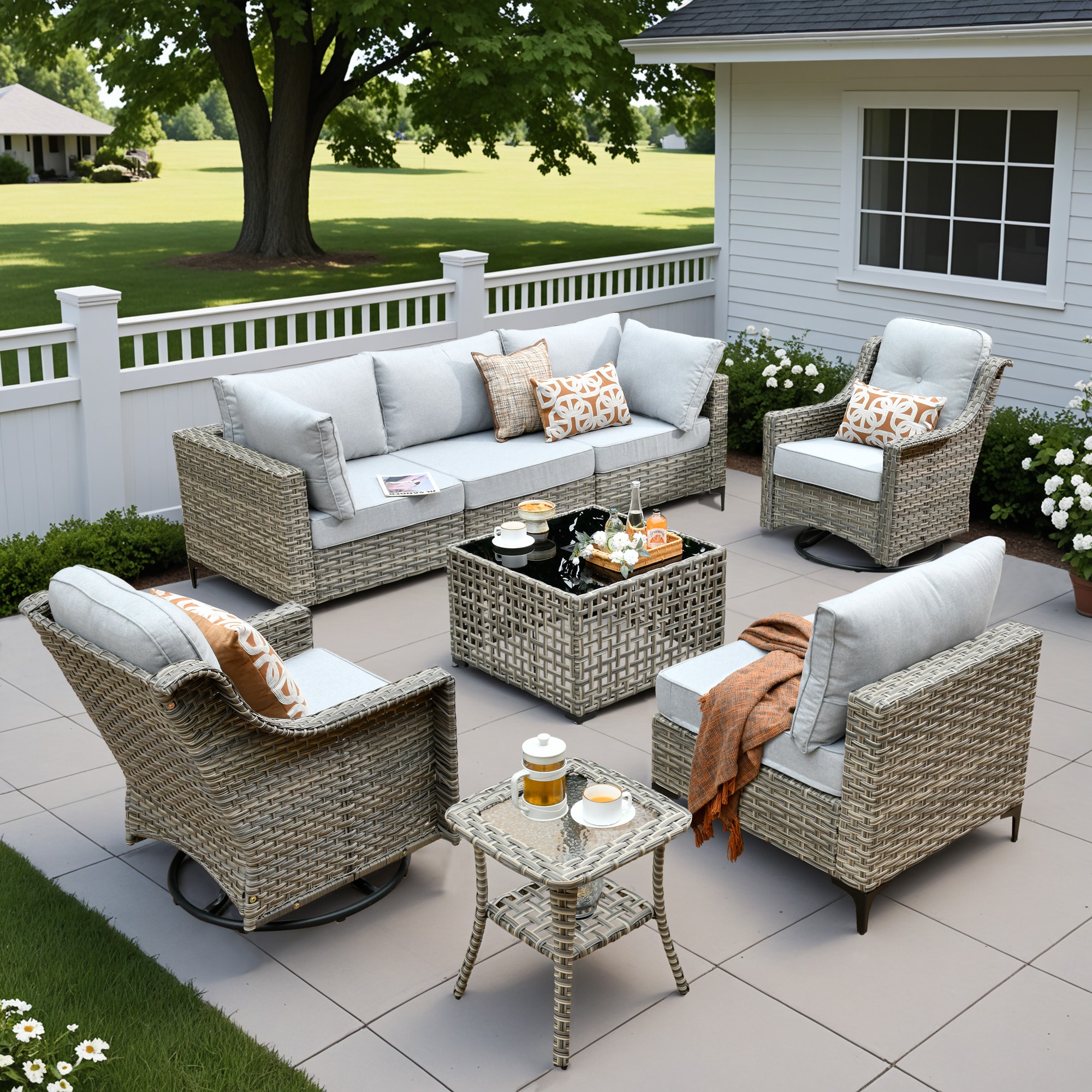 ALTRIGUS 6L-YZSKT408-AL 8 -Piece Wicker Patio Sofa Conversation Set with Light Gray Cushions
