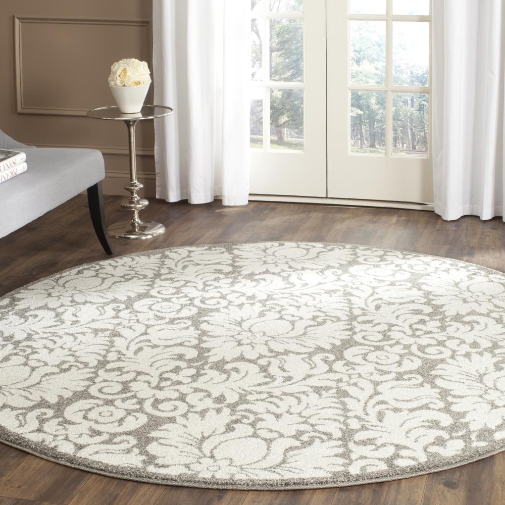 Elysian Gray Floral Hand-Knotted Wool Blend 7' Round Rug