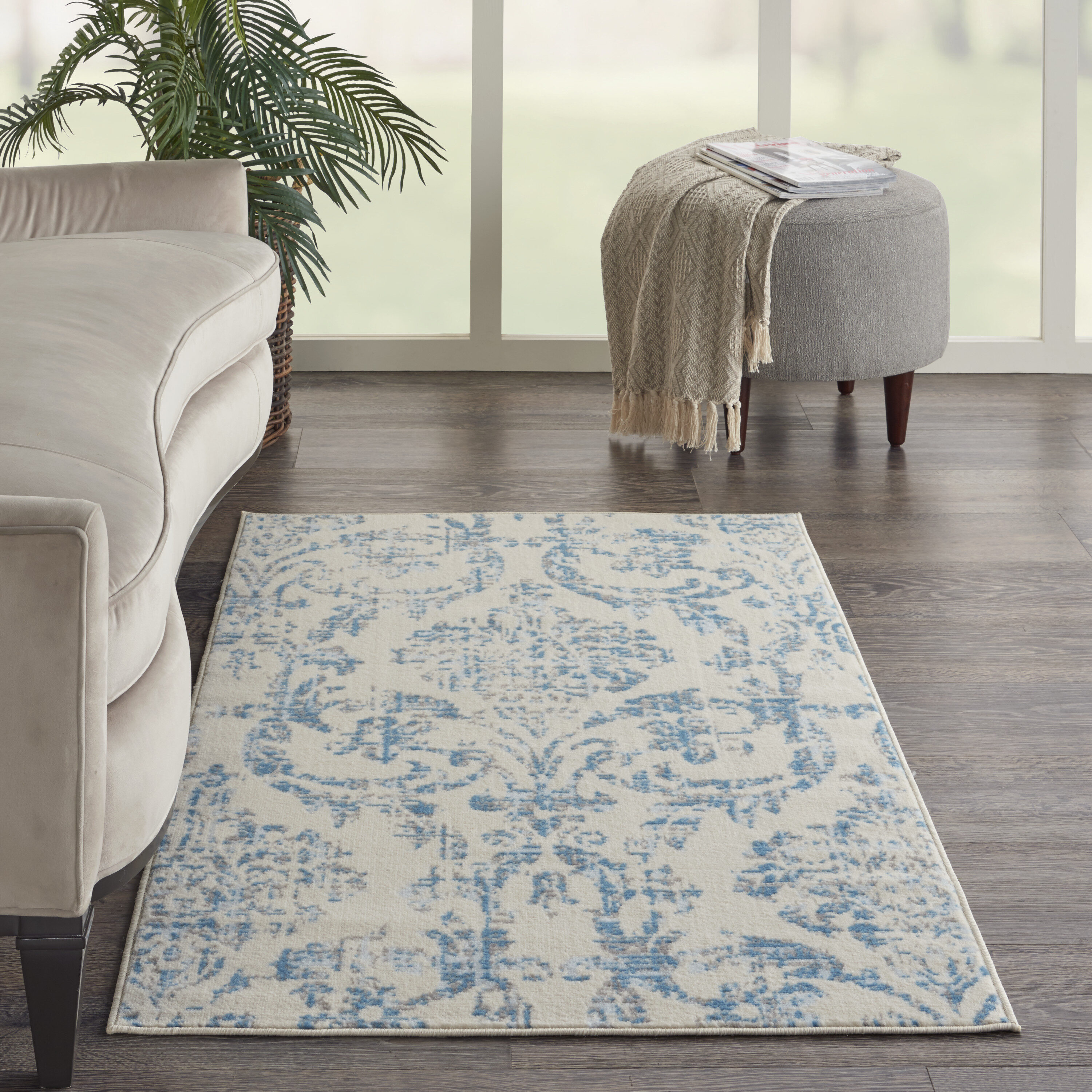 Nourison 99446764218 Jubilant 3 x 5 (ft) Loomed Polypropylene Ivory blue Rectangular Indoor Abstract Area rug