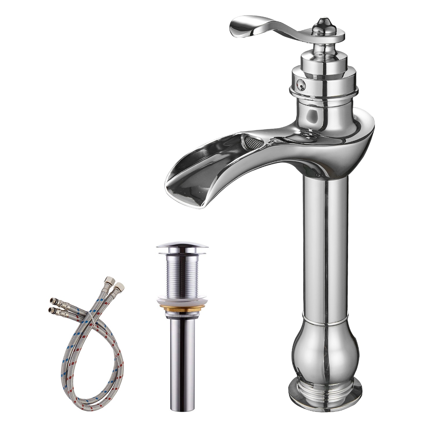 BWE A-96135H-ORB-2 Polished Chrome Vessel 1-handle WaterSense Waterfall Commercial/Residential Handle Bathroom Sink Faucet with Drain