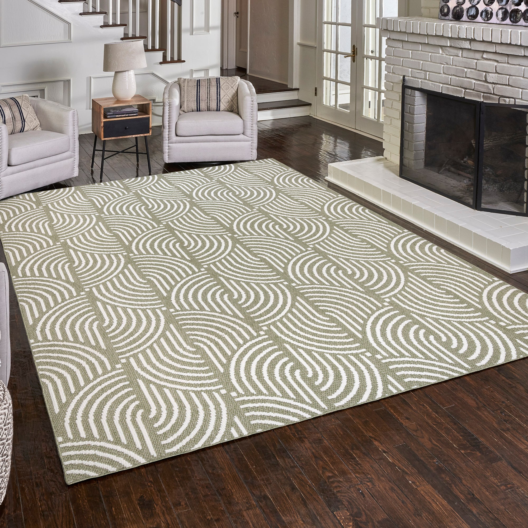 allen + roth 28212 Rounded Shores 8 x 10 (ft) Polyester Sage Rectangular Indoor Geometric Area rug