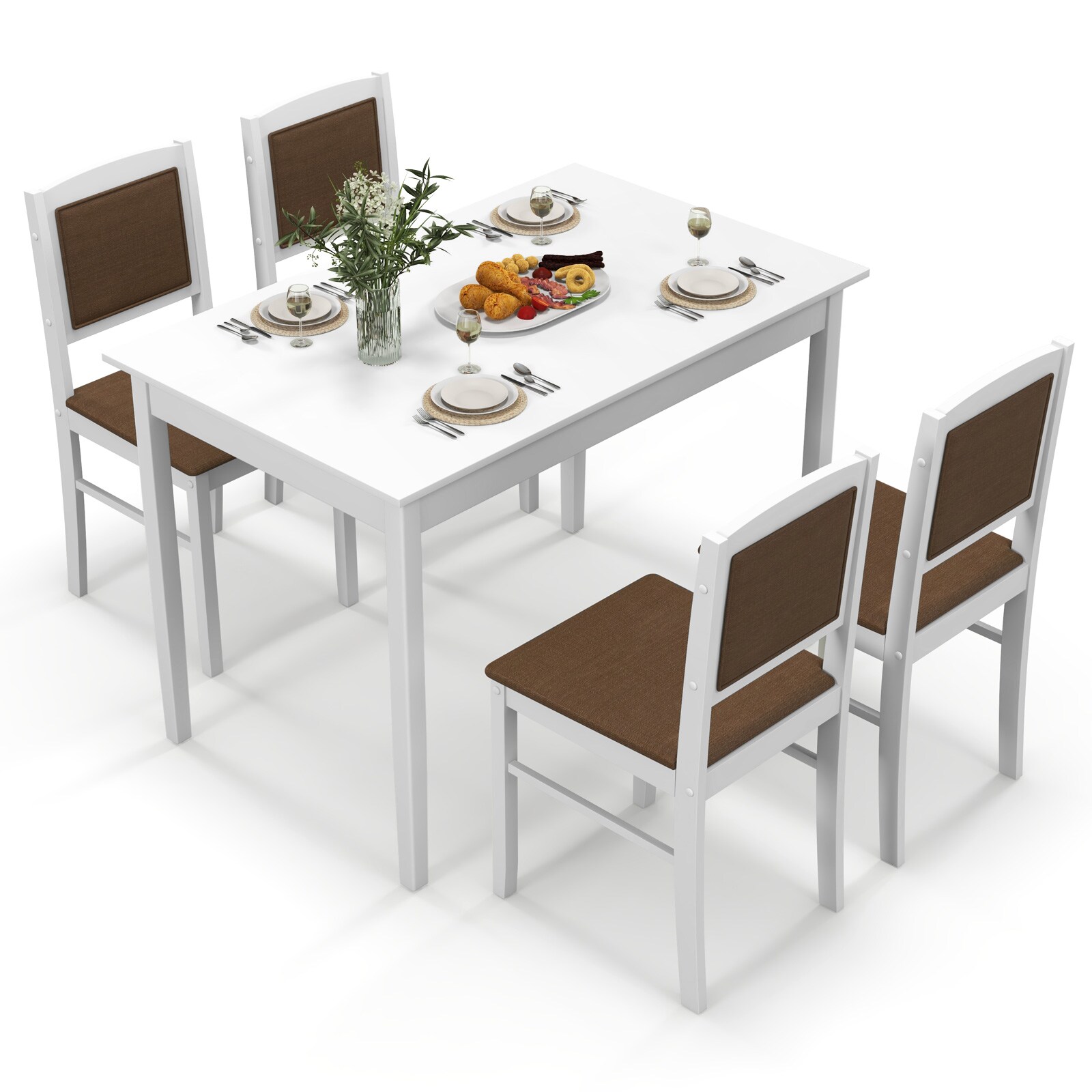 Fenbeli 5 Piece Dining Table Set with Wood Table and Padded Chairs for Kitchen and Dining Room