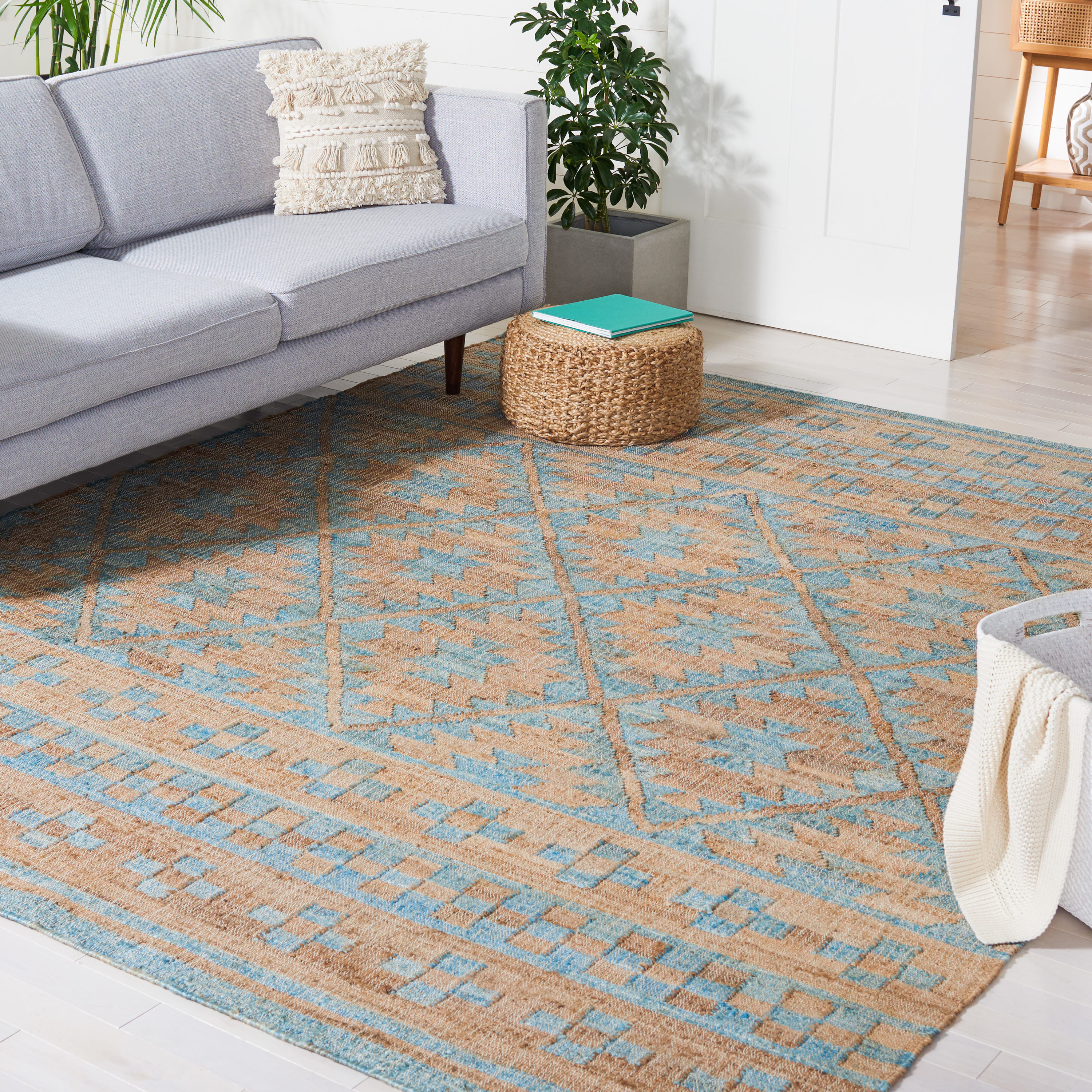 Handwoven Blue and Natural Tribal Flatweave Area Rug 5' x 8'