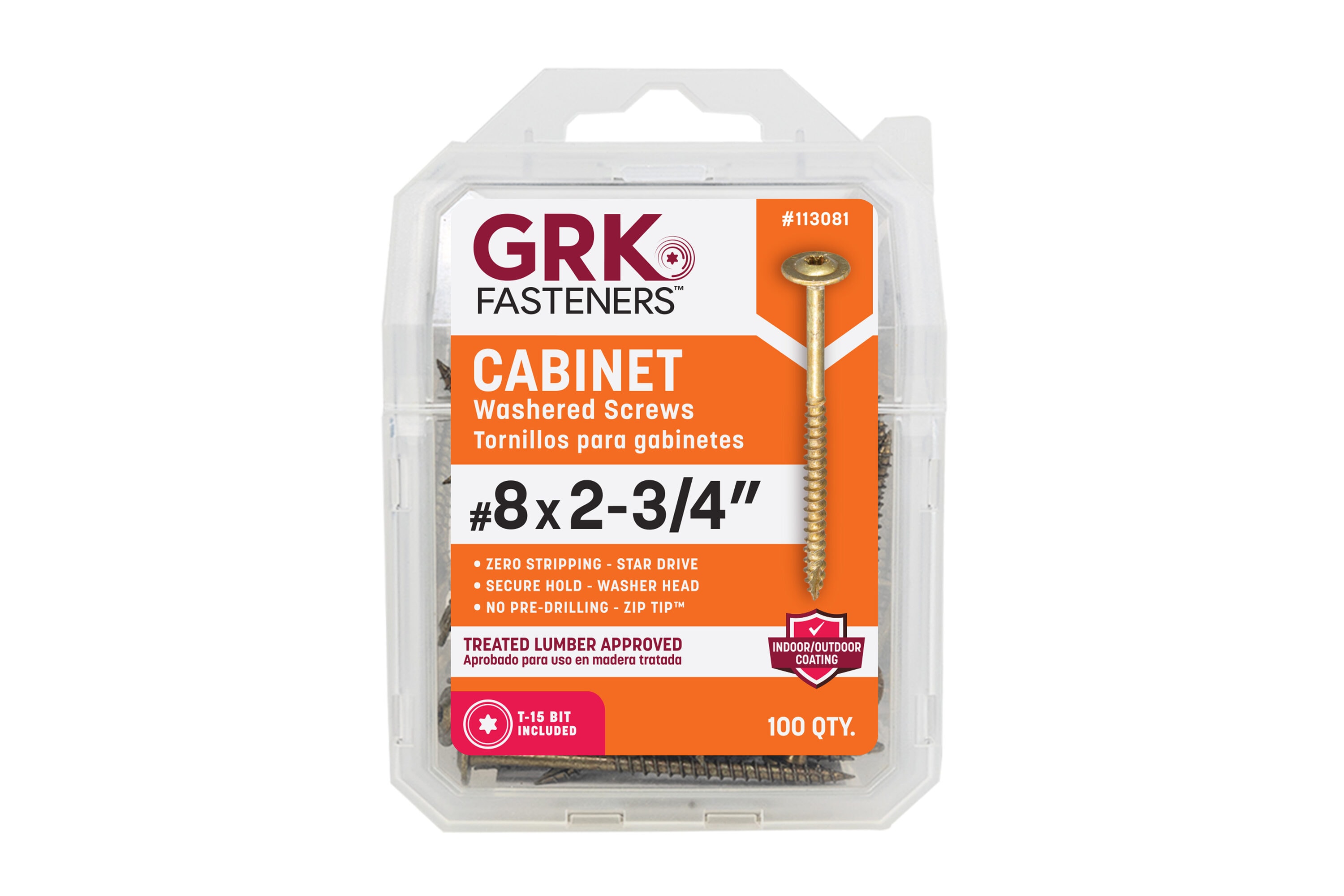 GRK 113081.0 #8 x 2-3/4-in Polymer Interior Cabinet mounting screws ( 100 -Per Box )