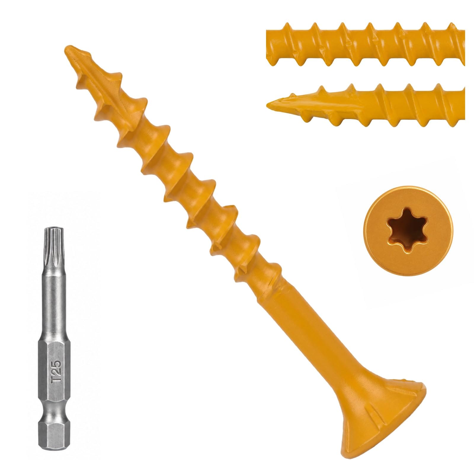 KHKFY  Deck Screws One and One Half Inch Tan Rust Resistant Epoxy Coated Wood Screws with Torx Star Drive Head and T25 Star Bit for Outdoor
