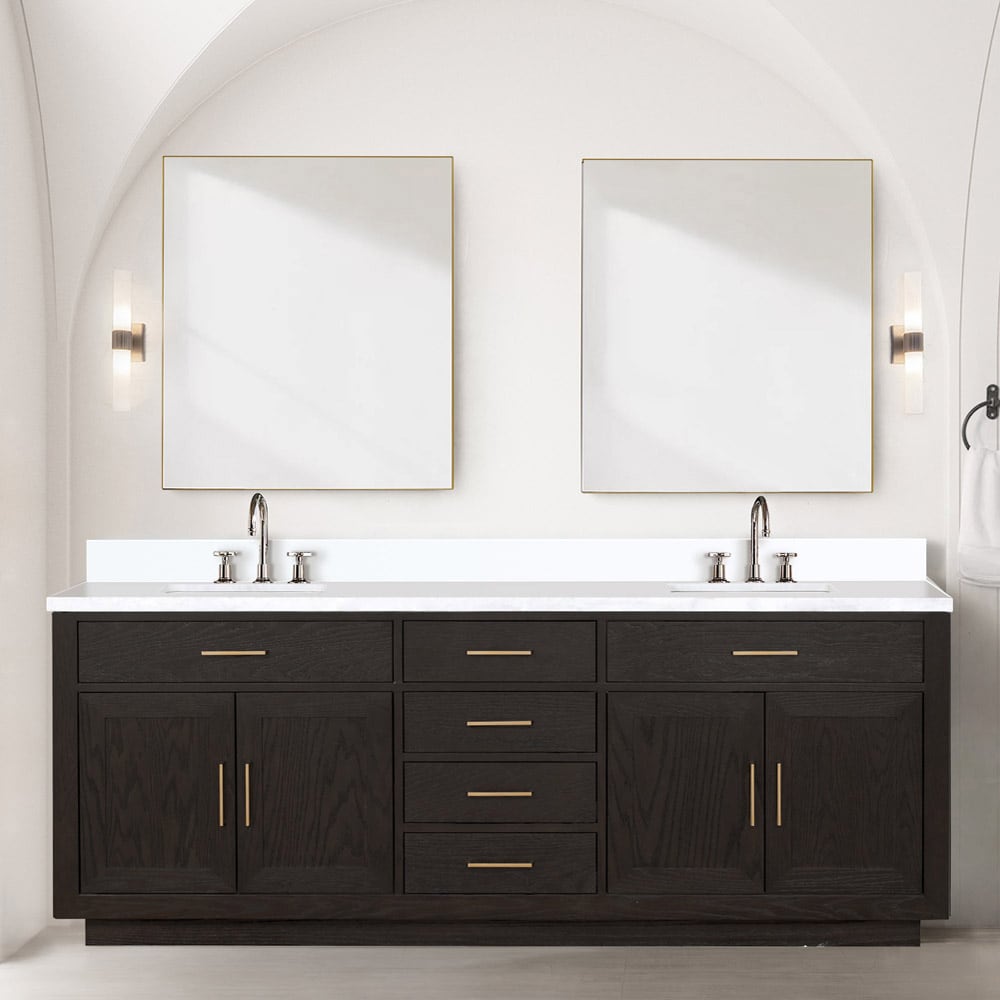 Lexora LVGI60DK201 Gilroy 60-in Brown Oak Undermount Double Sink Bathroom Vanity with White Quartz Top (Faucet Included)