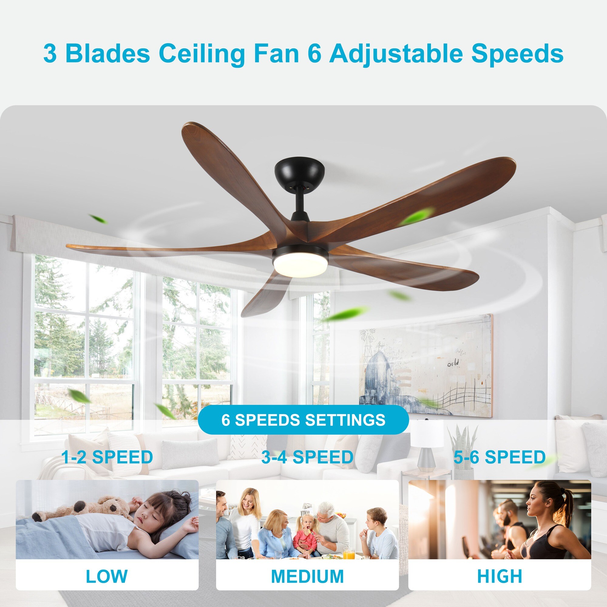 HyperDrop Cart 62-in Solid Wood 5-Blade Modern Indoor/Outdoor Ceiling ...