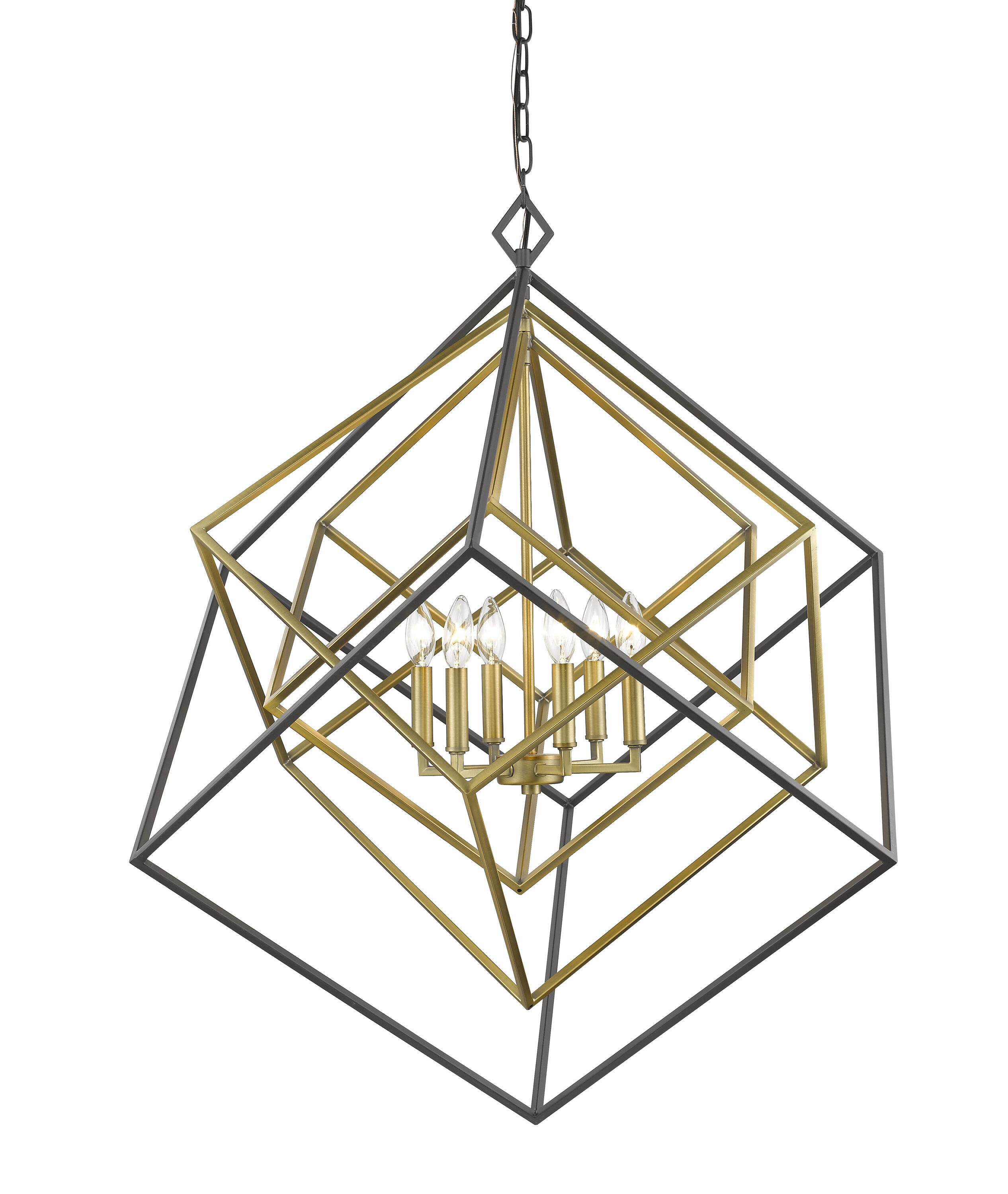 Euclid Geometric 6-Light Chandelier in Olde Brass and Bronze