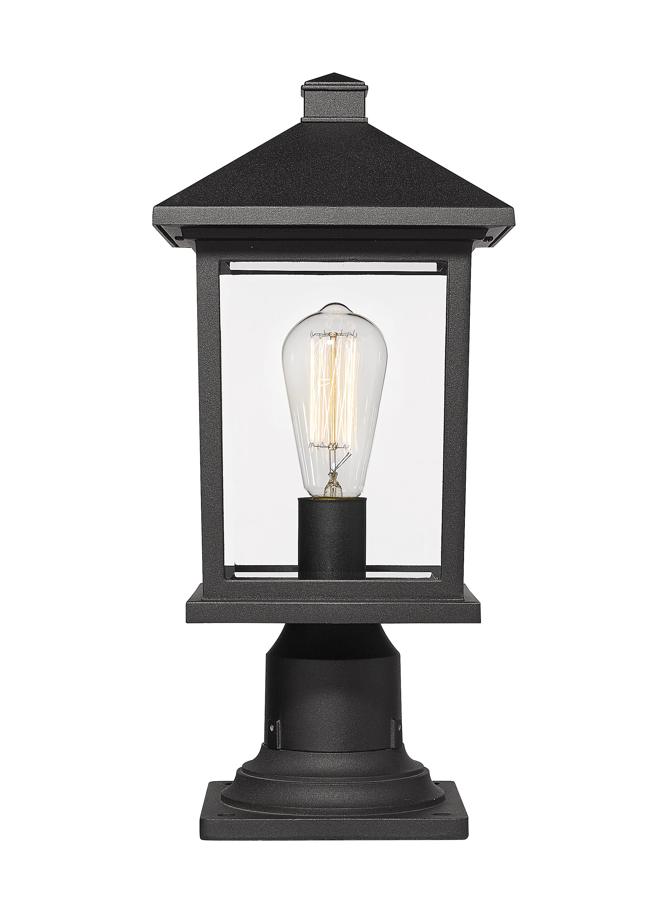 Portland Black Cast Aluminum 18" Outdoor Pier Mount Lantern