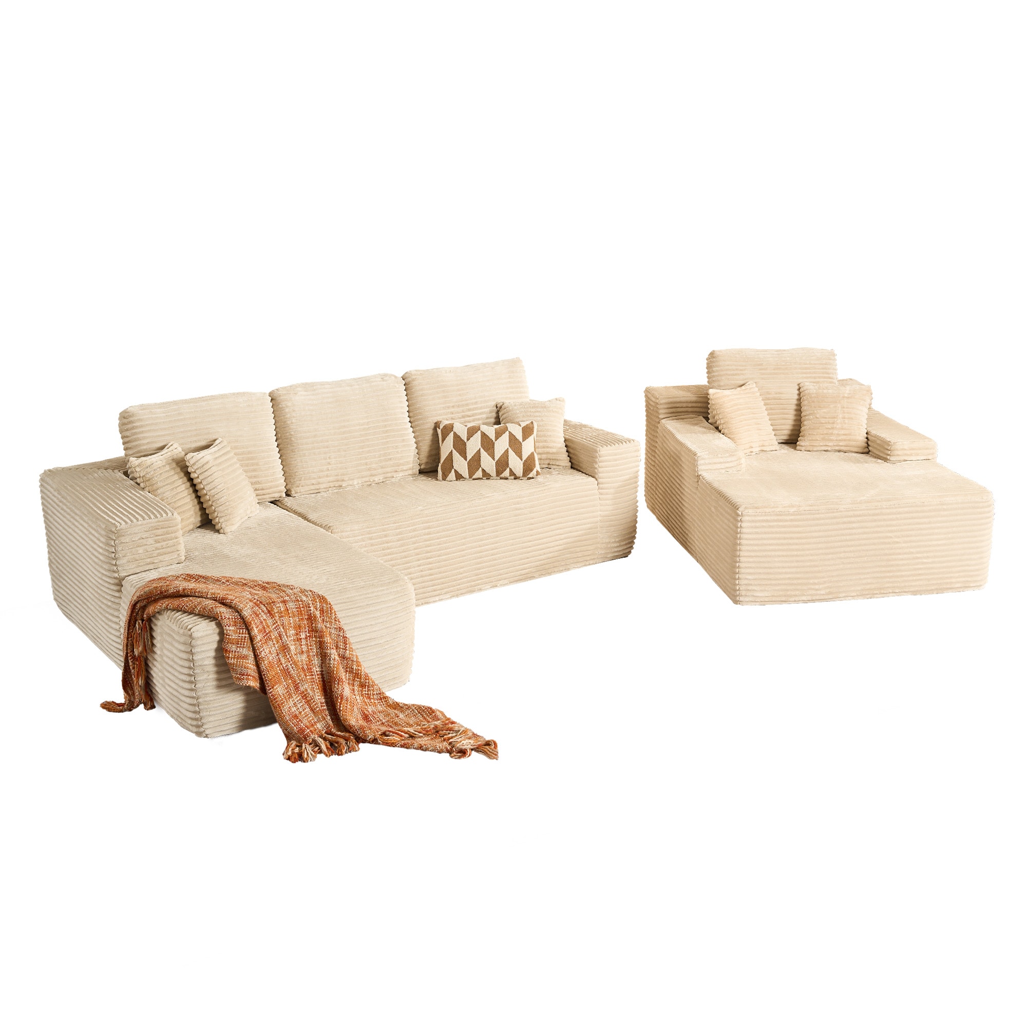 Toject 3 Piece No-assembly Living Room Set Plush Modern Sectional Sofa ...