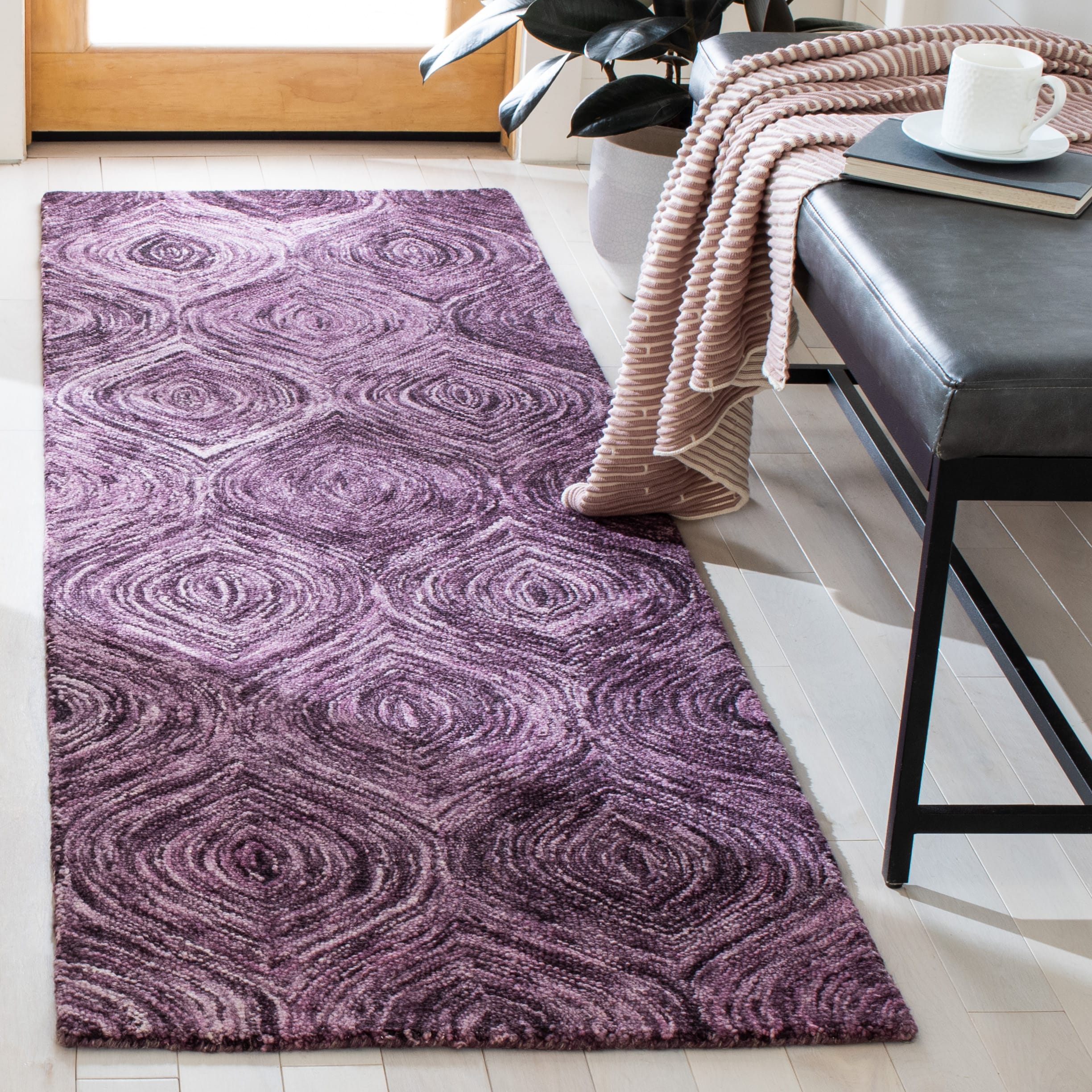  Ikt631 Purple Contemporary 2ft-3in x 8ft Runner Rug