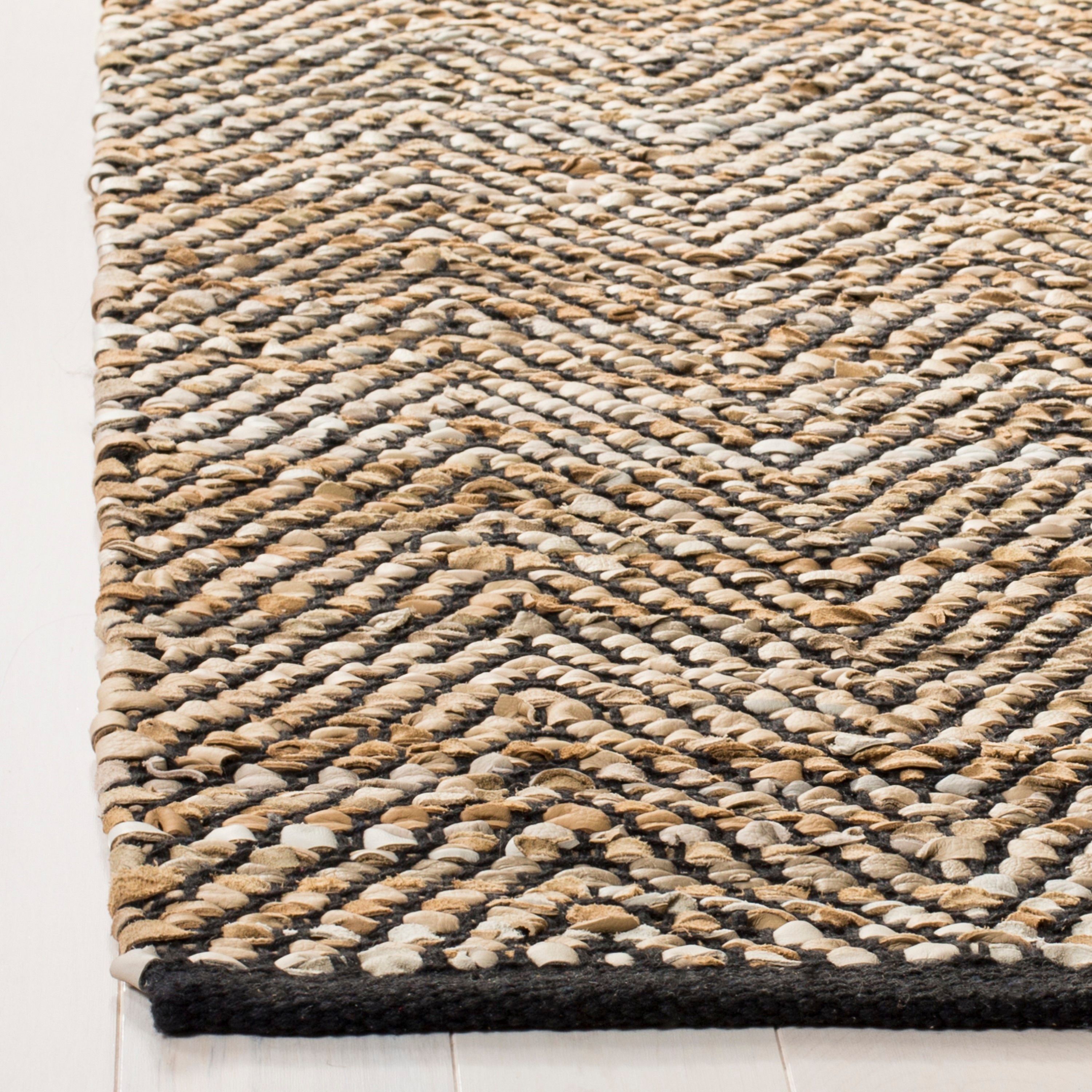 Handmade Beige and Black Cowhide 6' Square Area Rug