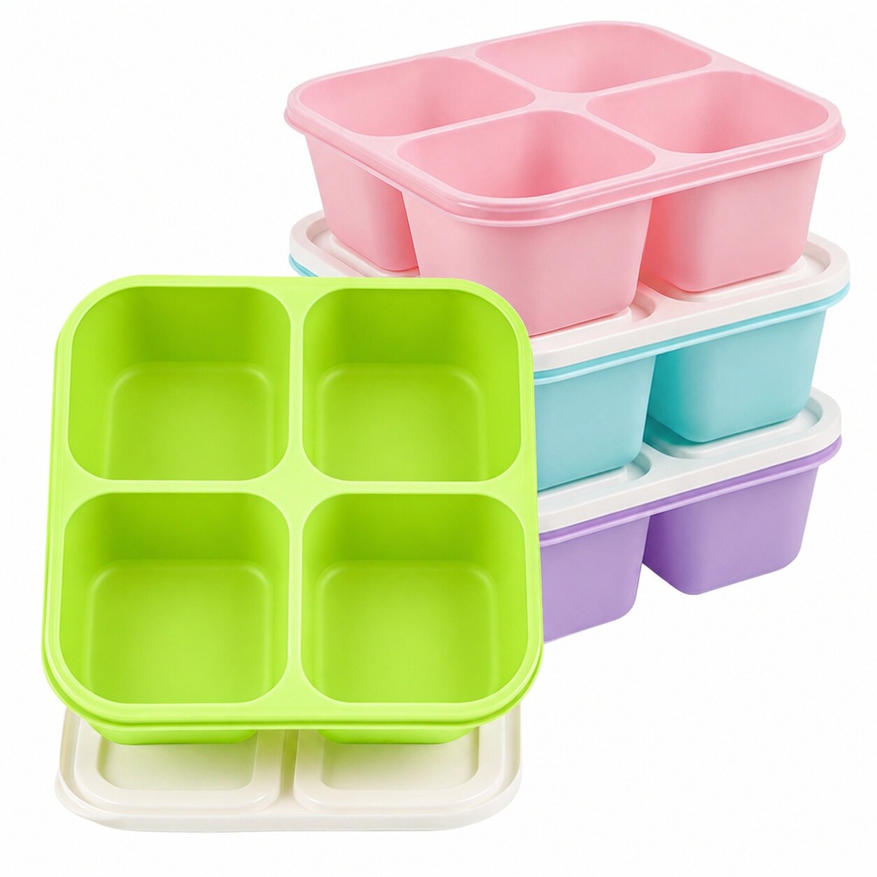 Aoibox  4 Pack Stackable Snack Containers with 4 Compartments Each 5 5 x 5 5 x 2 in Portable Meal Prep Bento