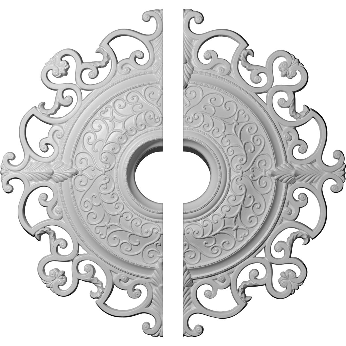 Ekena Millwork CM38OL2 Orleans 38.375-in W x 38.375-in L Architectural White Polyurethane Split Ceiling Medallion