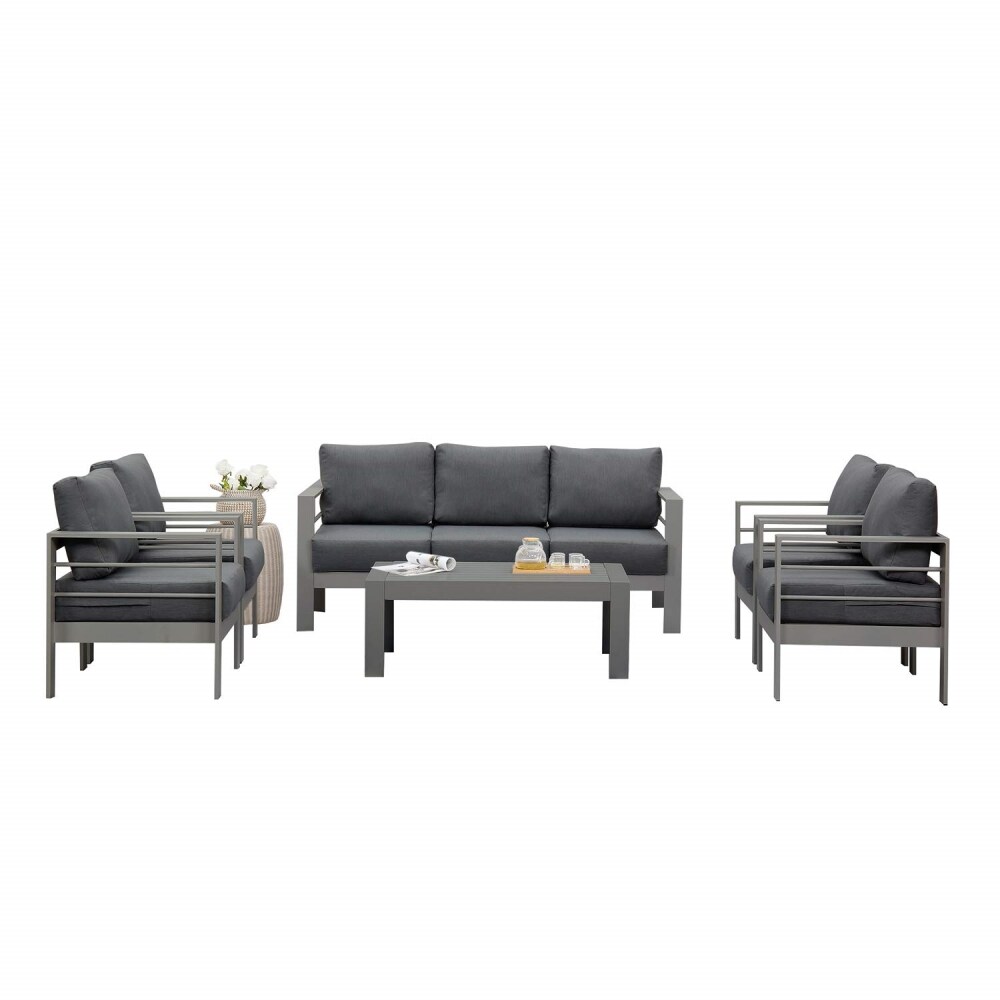 Mondawe MO1026BE-R Aluminum 6 -Piece Patio Sofa Conversation Set with Gray Cushions