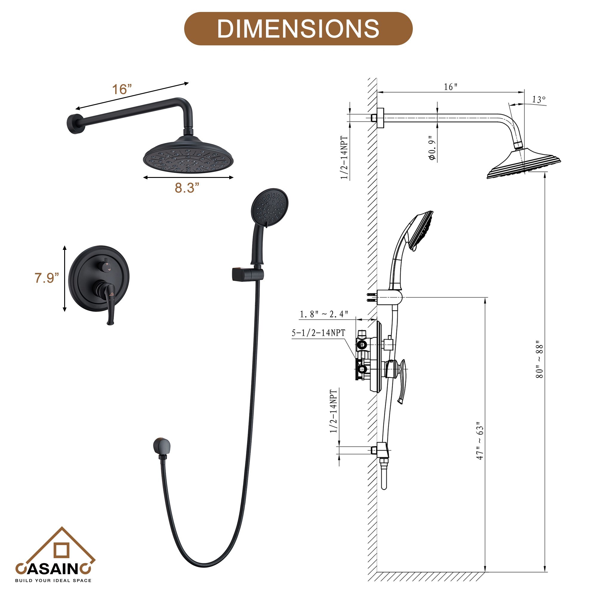 CASAINC CASA10CP Showerhead-Bar-Panels - View #5