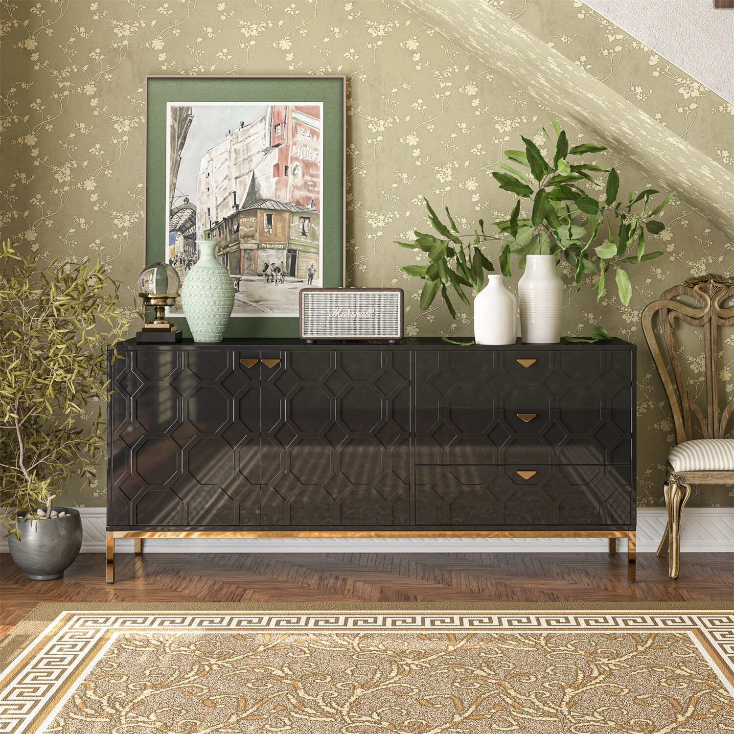 Mondawe MO-JH-009018-BK Contemporary/Modern Black Sideboard