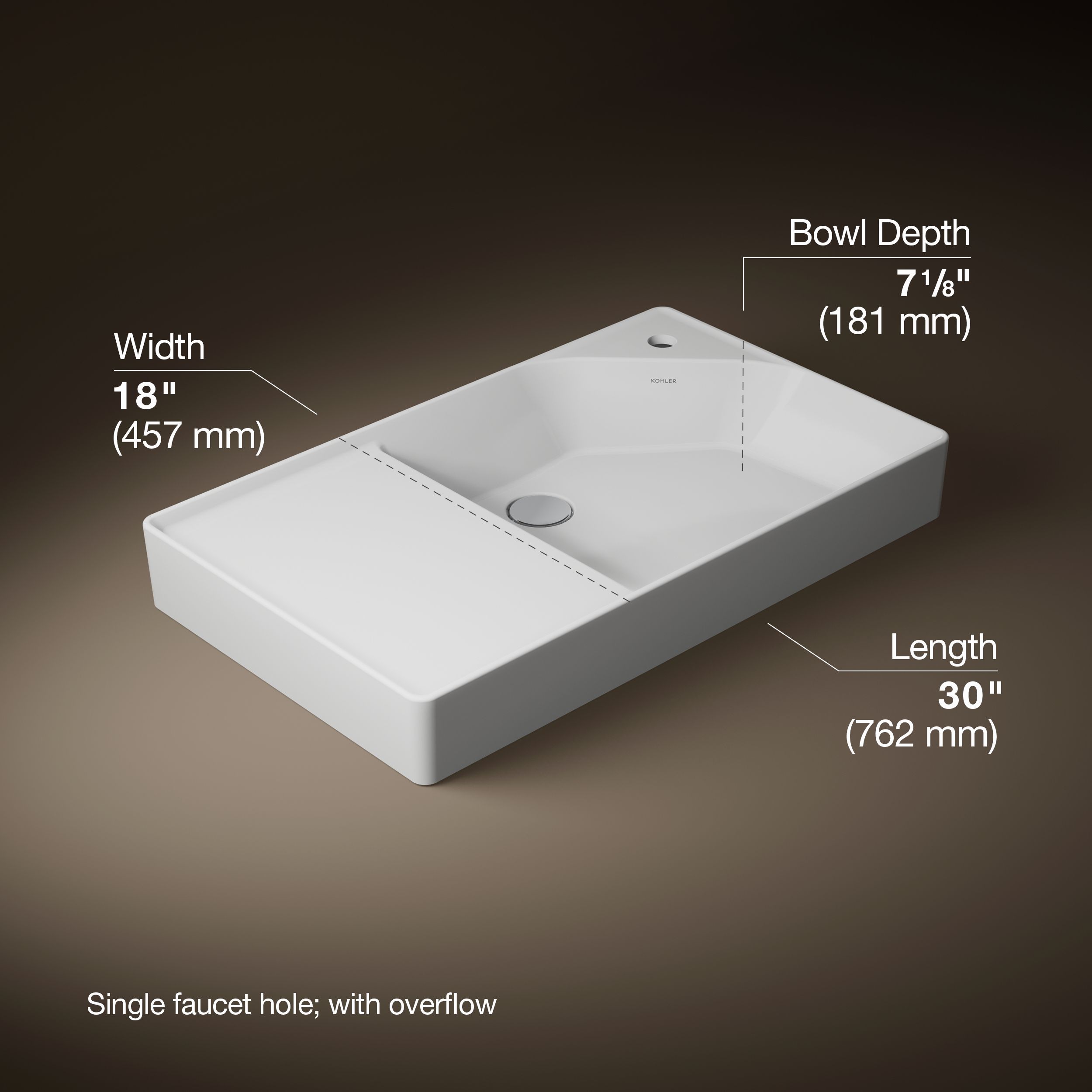 KOHLER Spacity 30-in x 18-in White Fire Clay Integral Single Sink