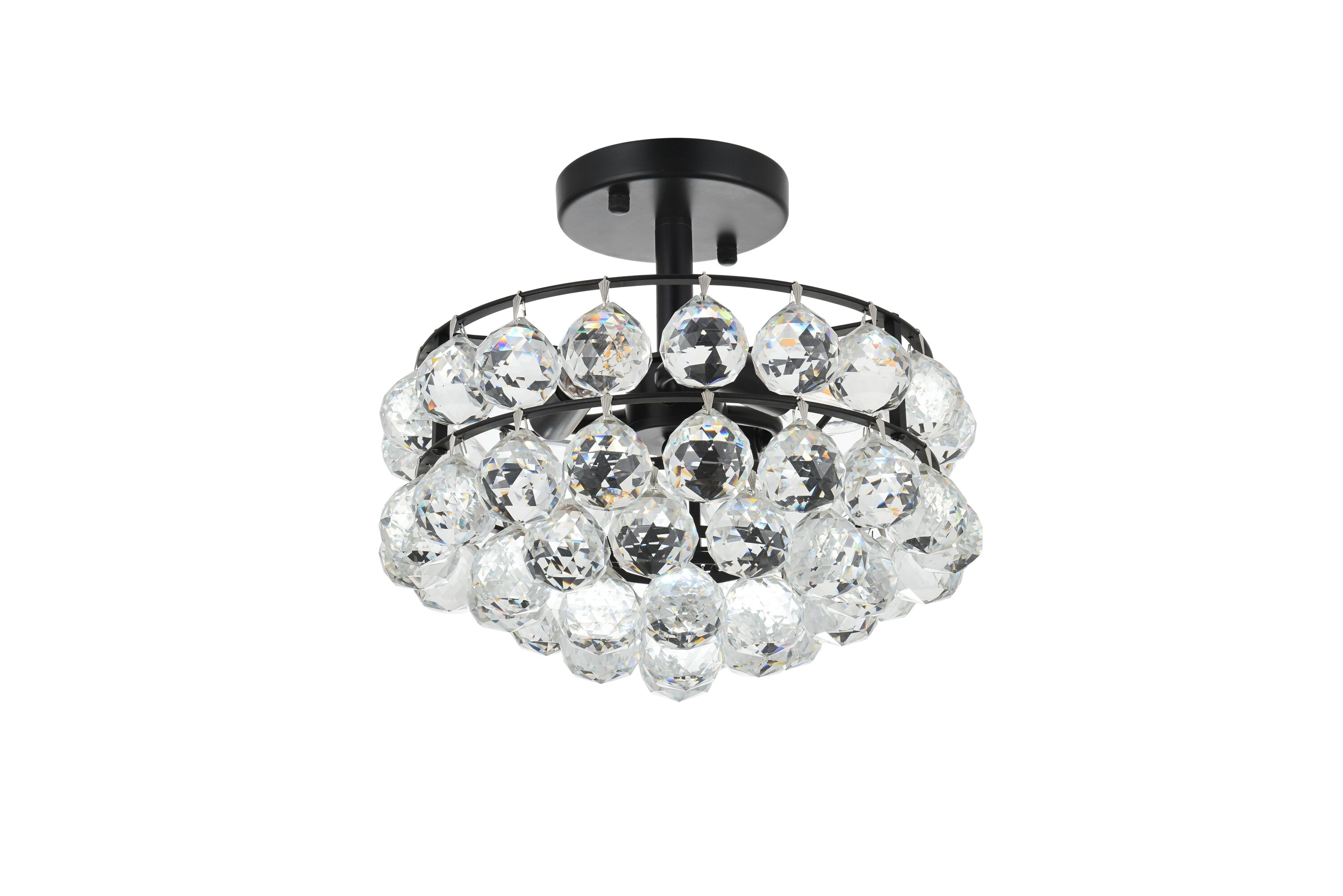 Savannah 12" Black Iron and Crystal Flush Mount