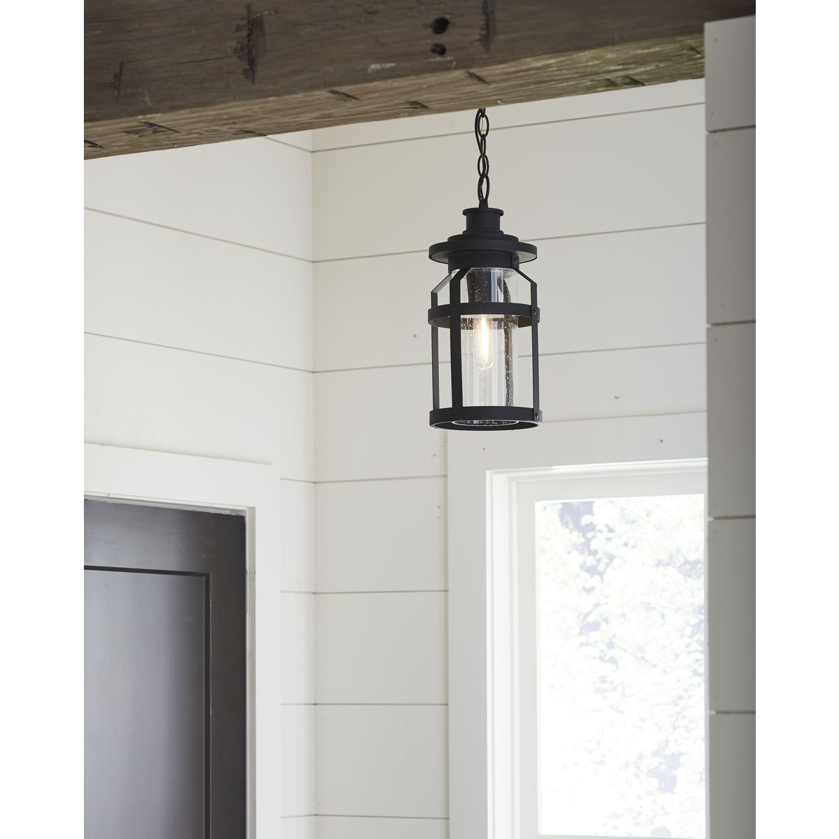 Haslett Black Textured Glass Outdoor Hanging Lantern