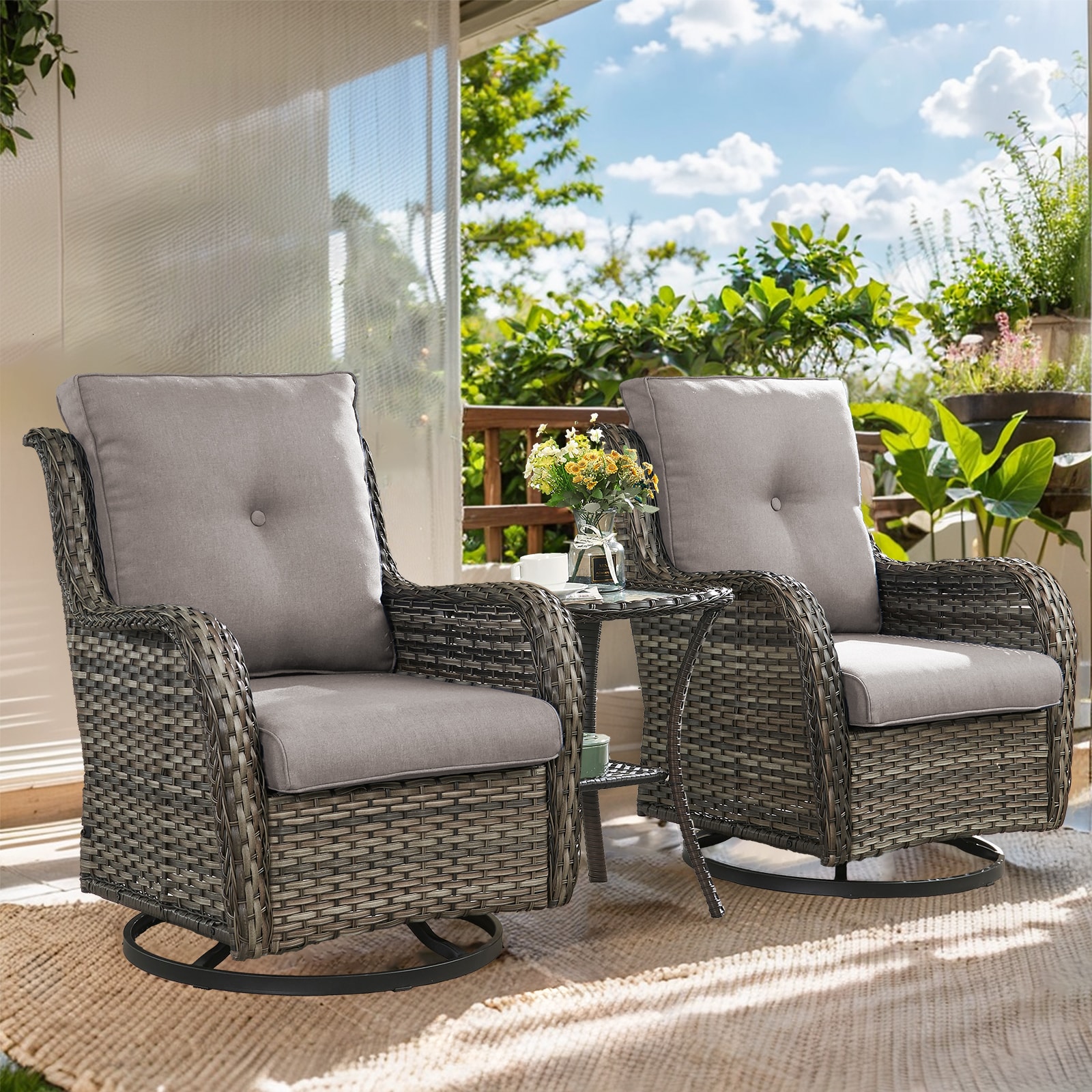 0 3 Piece Outdoor Swivel Glider with Side Table in the Patio Chairs department at Lowes