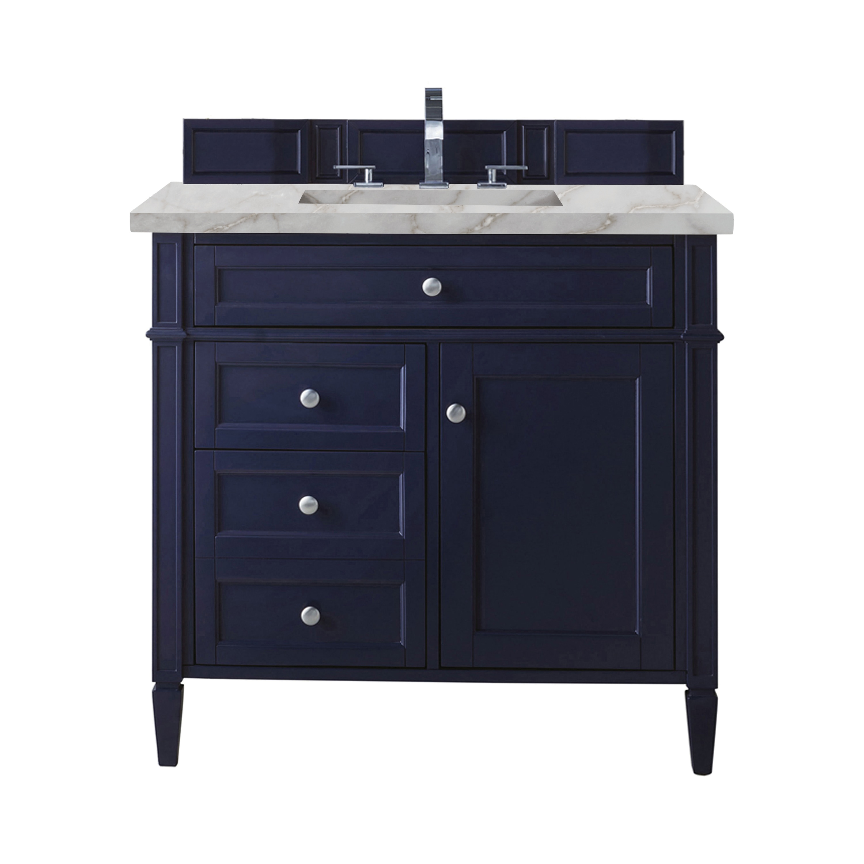 James Martin Vanities 650-V36-VBL-3VSL Brittany 36-in Victory Blue Undermount Single Sink Bathroom Vanity with Victorian Silver Quartz Top