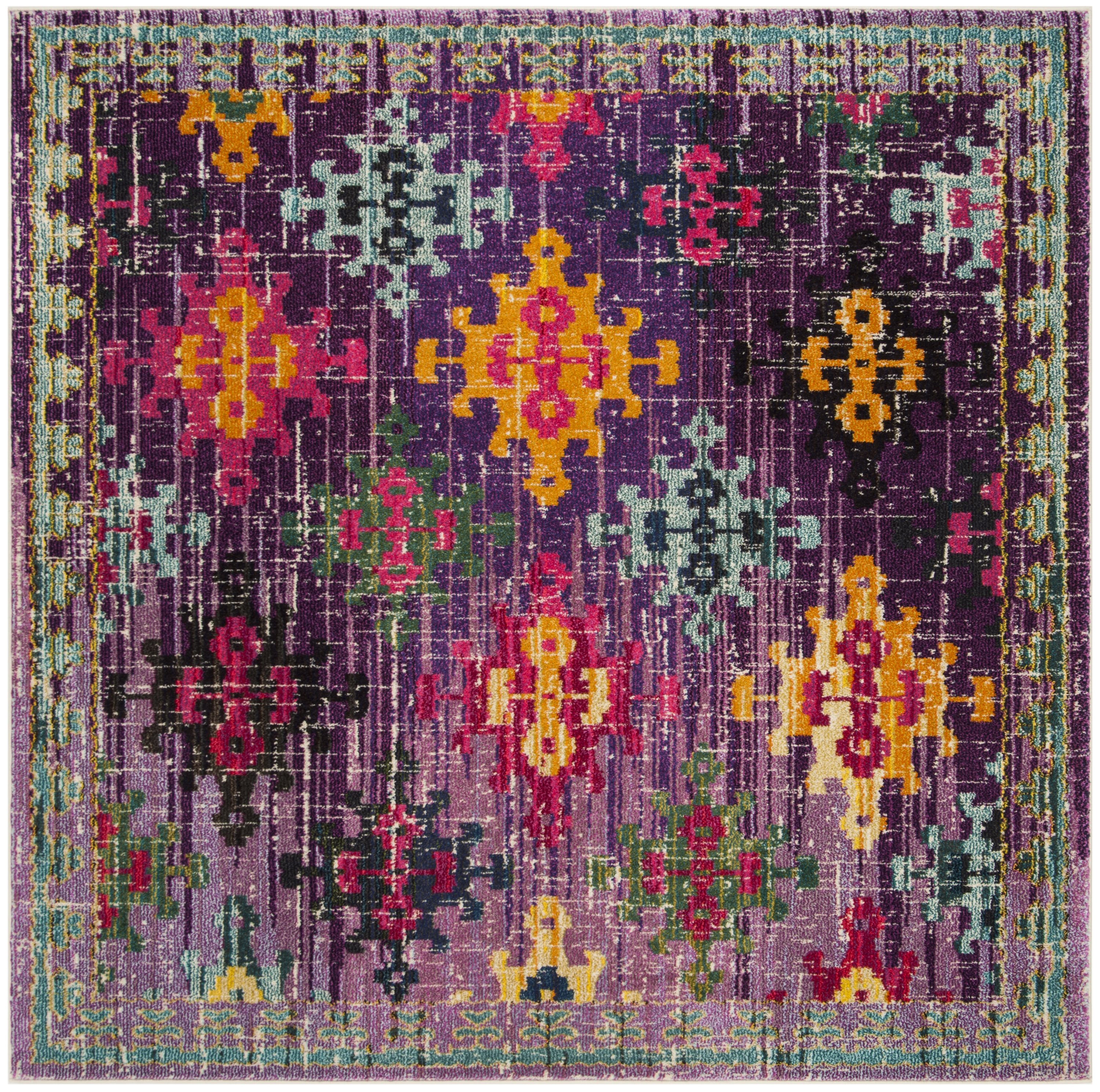 Safavieh MNC244P-7SQ Monaco Sonia 7 x 7 (ft) Loomed Polypropylene Purple/Multi Square Indoor Distressed/Overdyed Bohemian/Eclectic Area rug