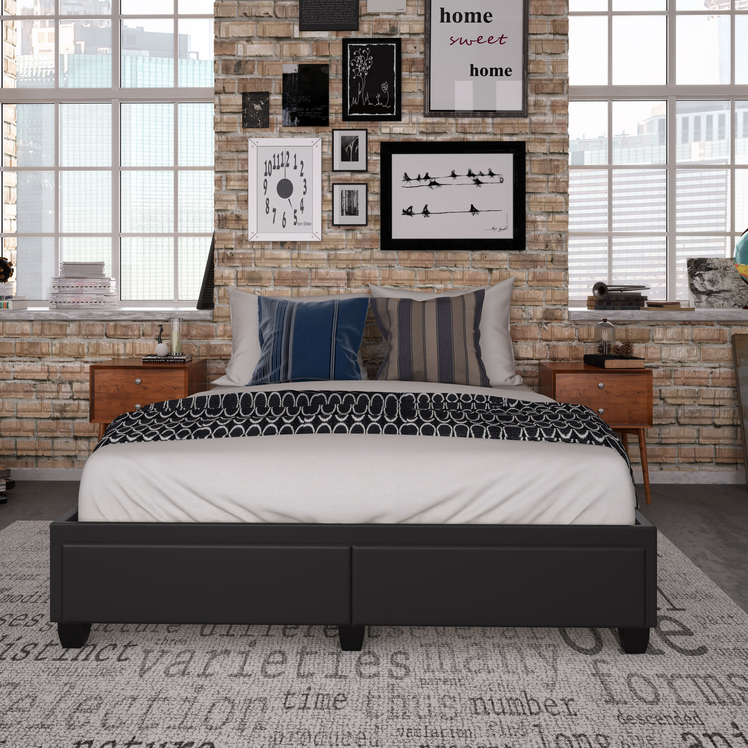 Boyd Sleep HC977563 Parma Leatherette Upholstered Platform Base with Storage Drawers- Sturdy Wood Slat Support- No Box Spring Required