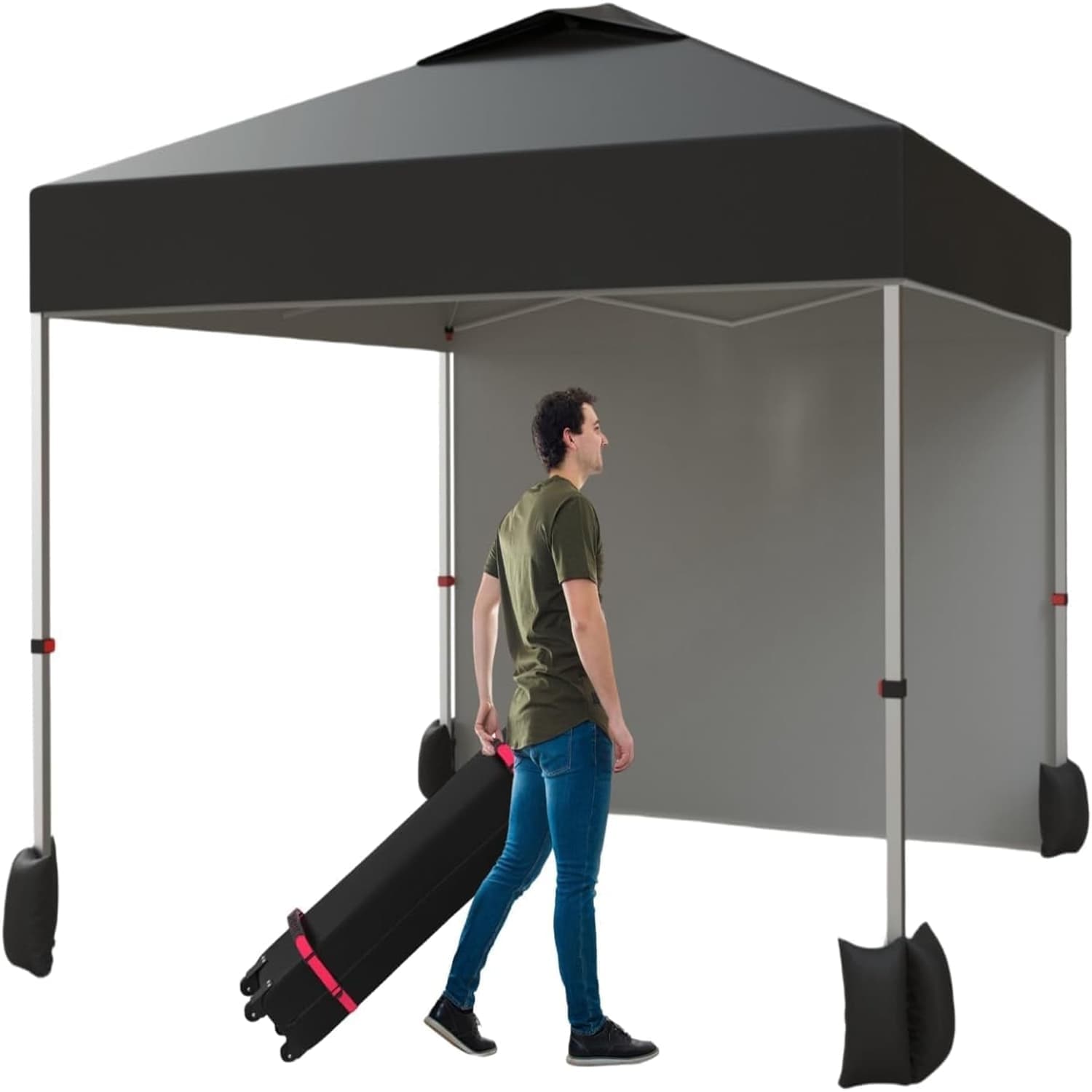 Qeetex LSHQQPOU-0A3DQG9V 10x10 Pop-Up Awning Tent with 1 Removable Side Wall Wheeled Bag and 4 Weight Pockets Black