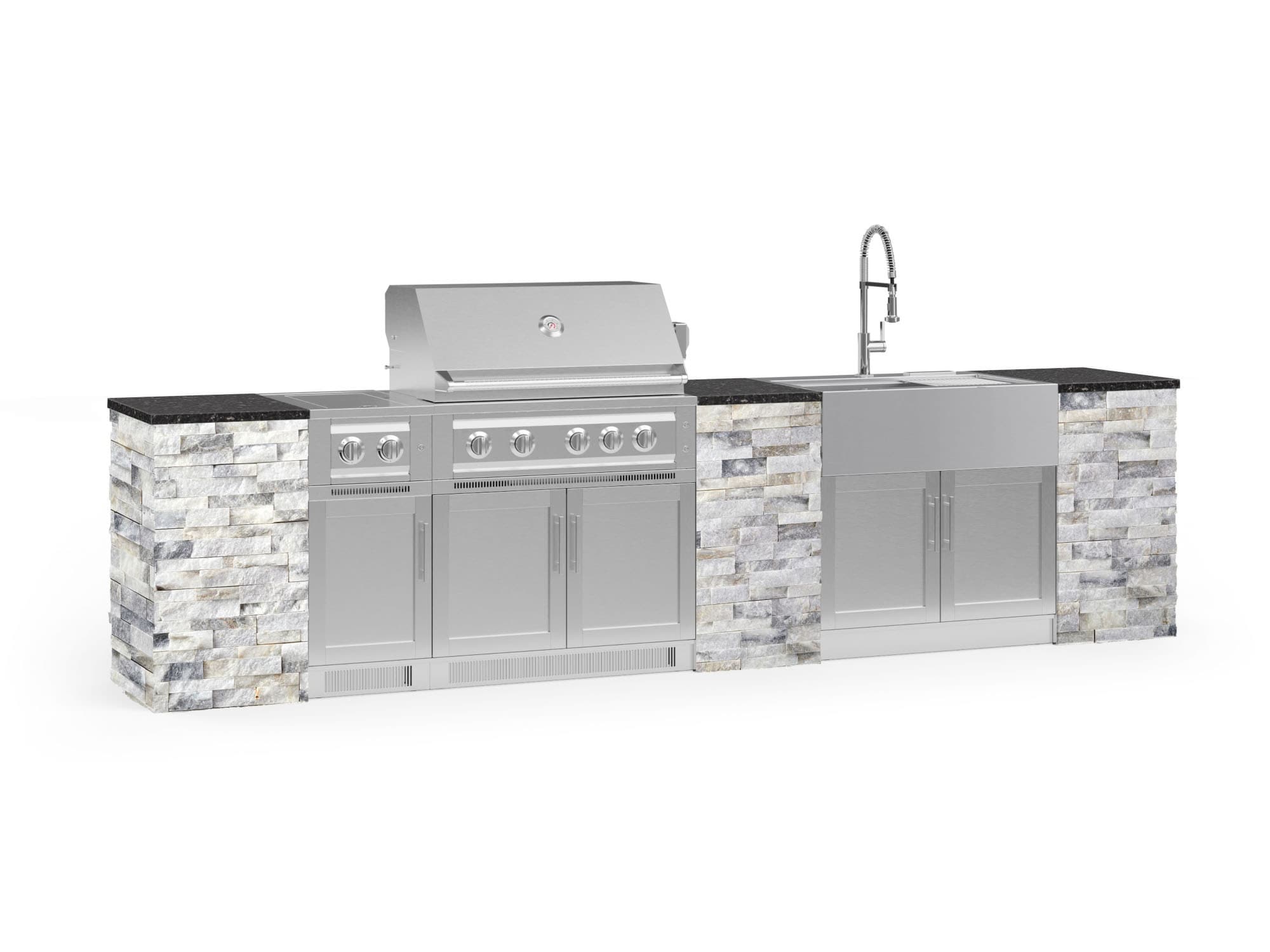 NewAge Products 69260 Signature Series Cabinets Platinum Grill 11 -Piece 145.16-in W x 25.5-in D x 58.64-in H Modular Outdoor Kitchen Set 7 Burners