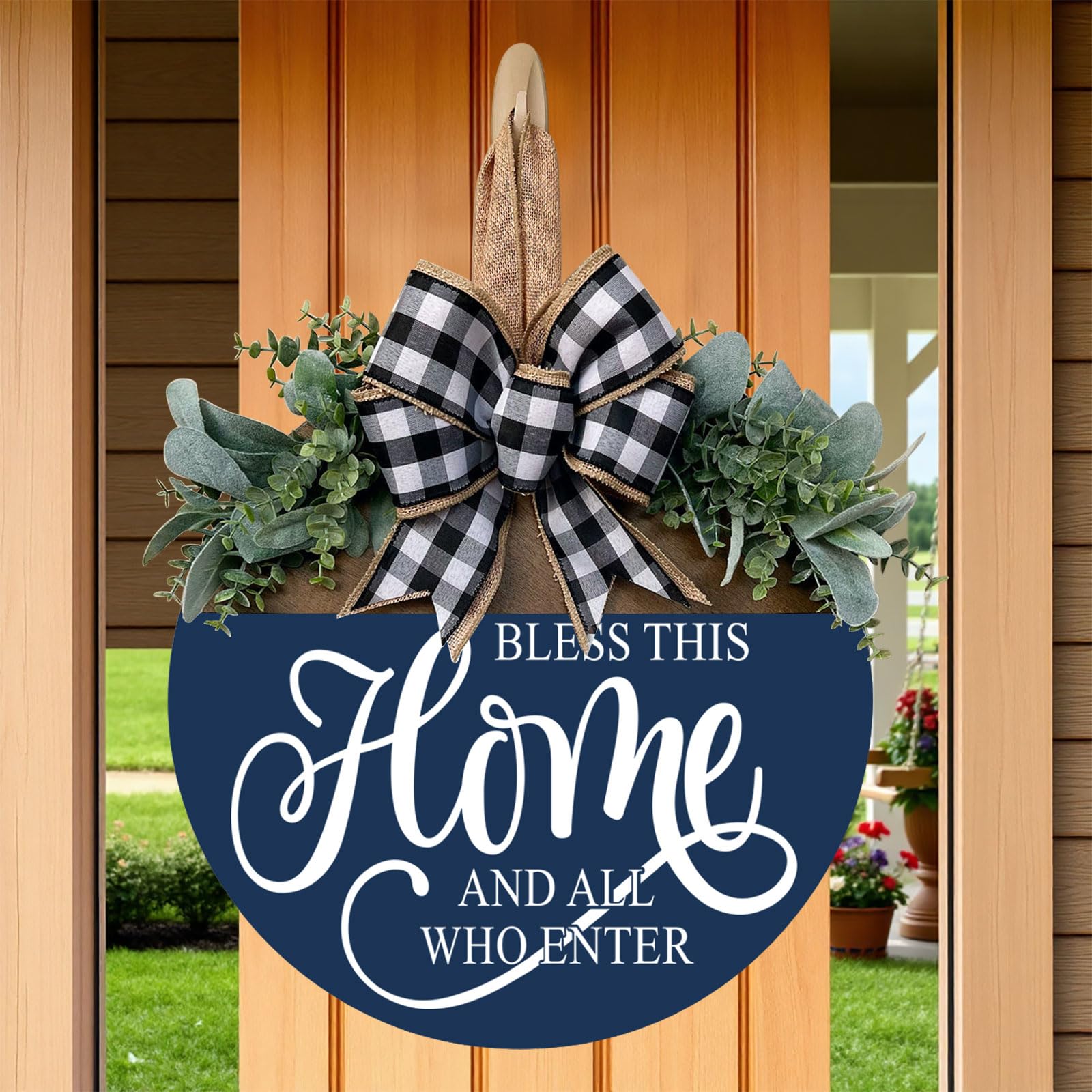 KHKFY Bless This Home Welcome Sign Rustic Wood Wall Decor Porch Wreaths ...