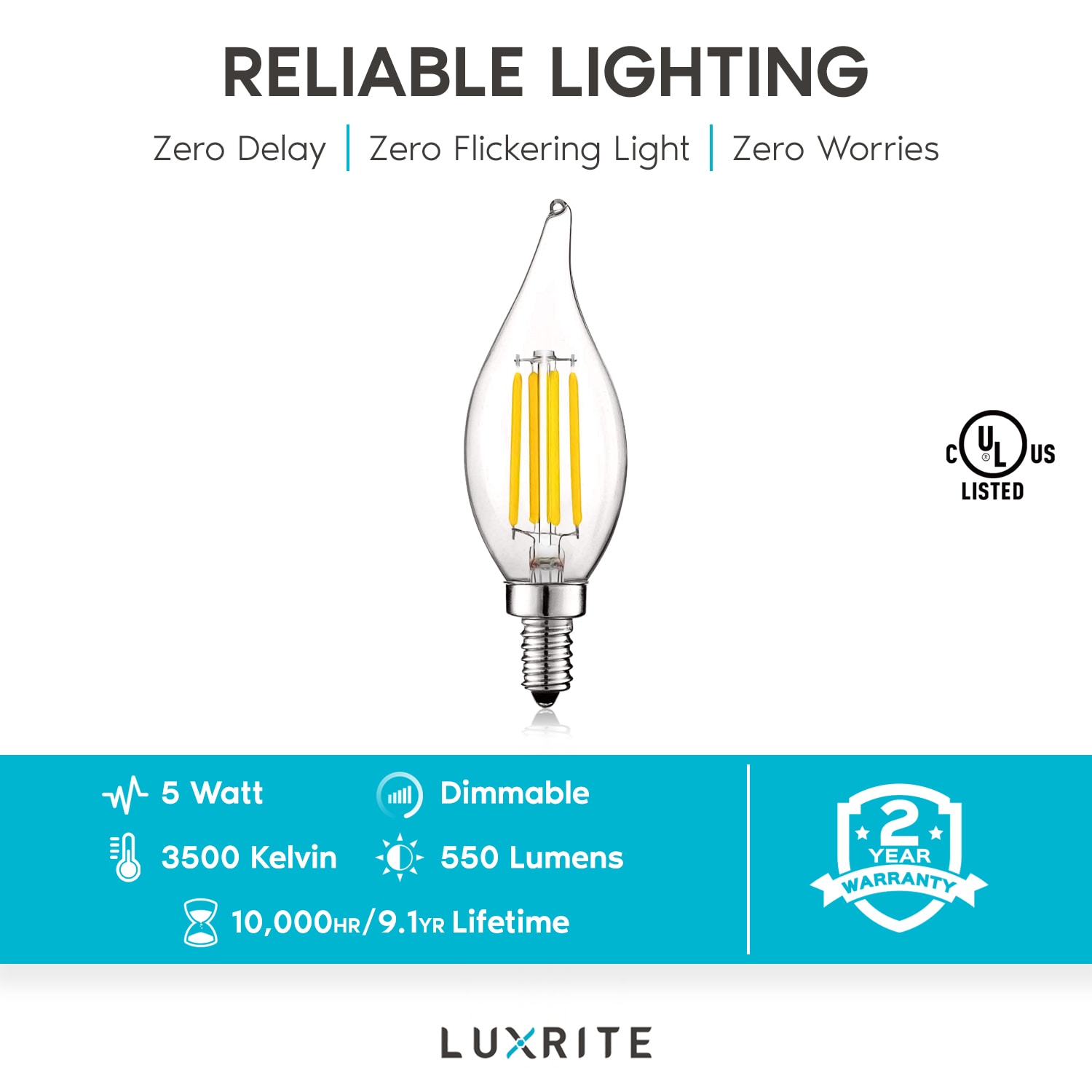 Vintage Dimmable LED Candelabra Bulbs, 6-Pack, Clear Glass