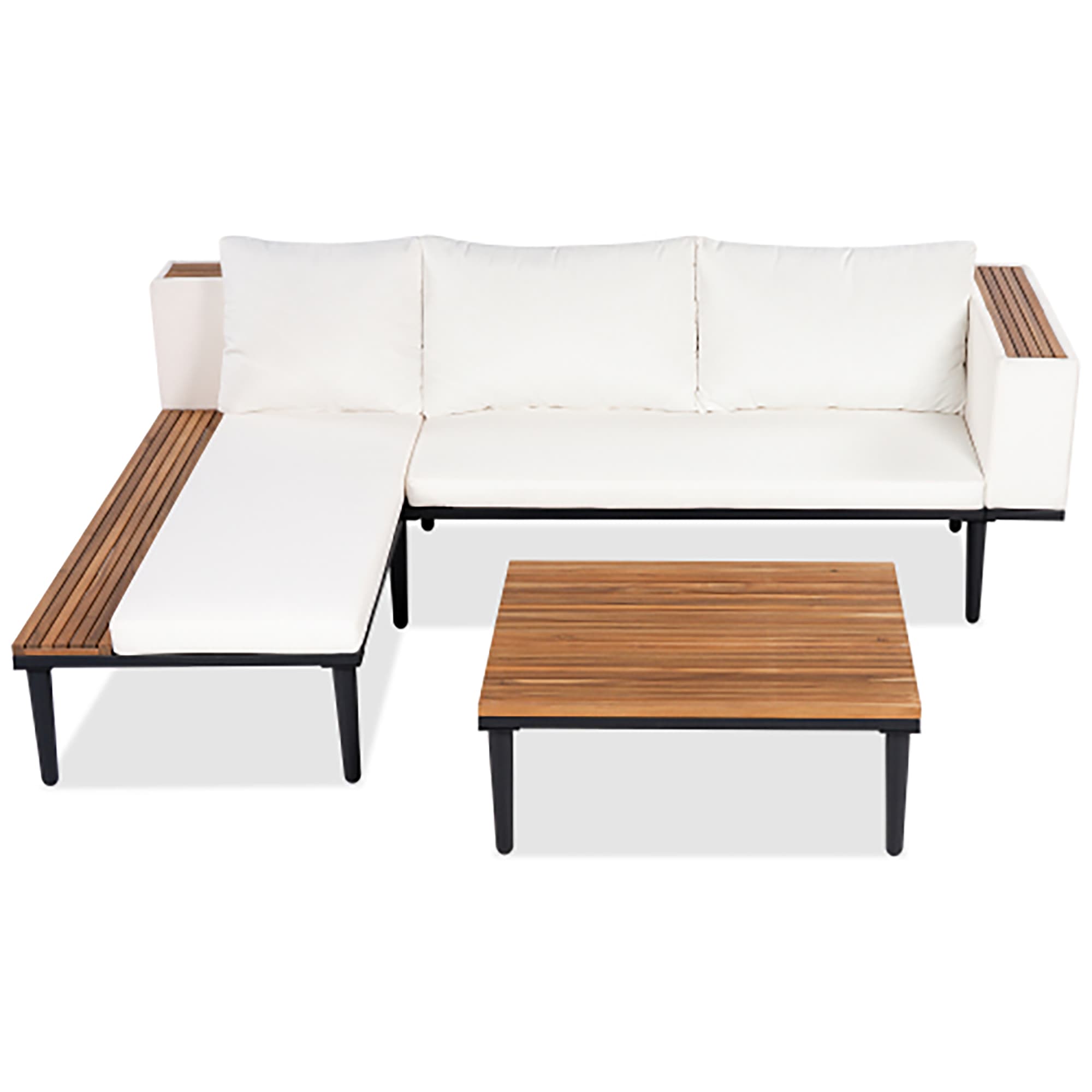 CASAINC CA-312-1BR Luxury Patio Furniture Sofa Set with Coffee Side Table 3 -Piece Patio Sofa Conversation Set with Beige Cushions