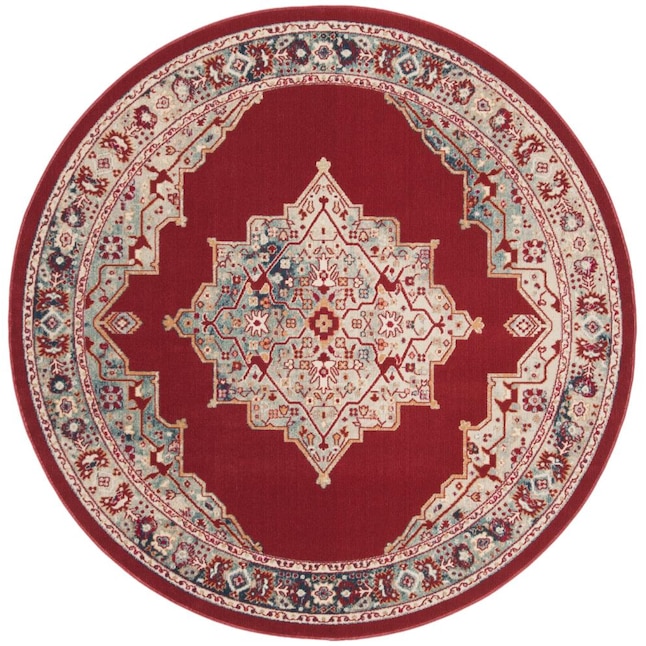 Safavieh Merlot Mitra 6 x 6 Red/Aqua Square Indoor Floral/Botanical Oriental Area Rug Safavieh Merlot Mitra 6 x 6 Red/Aqua Square Indoor Floral/Botanical Oriental Area Rug