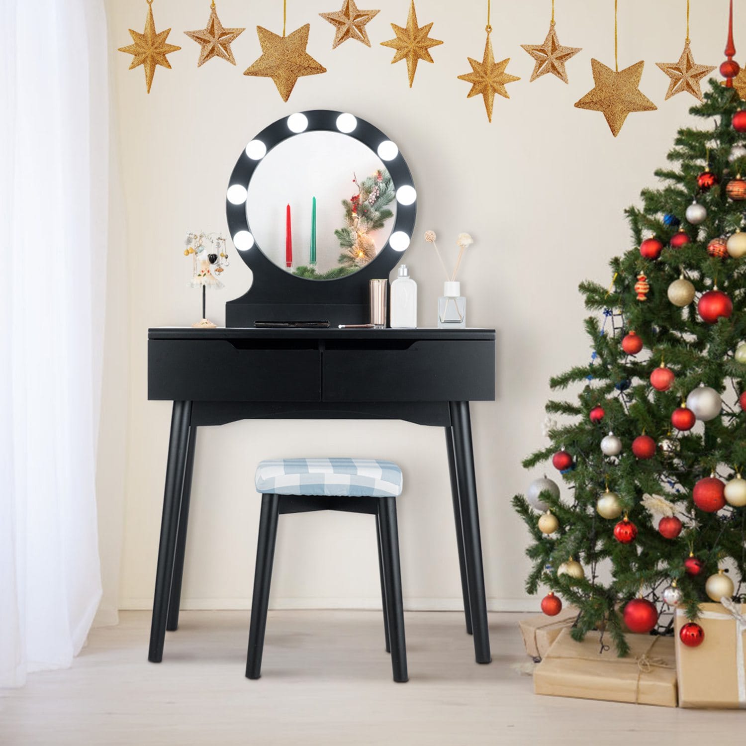 Costway CSHY000058 Vanity Makeup Dressing 8 Dimmable Bulbs Lighted Black