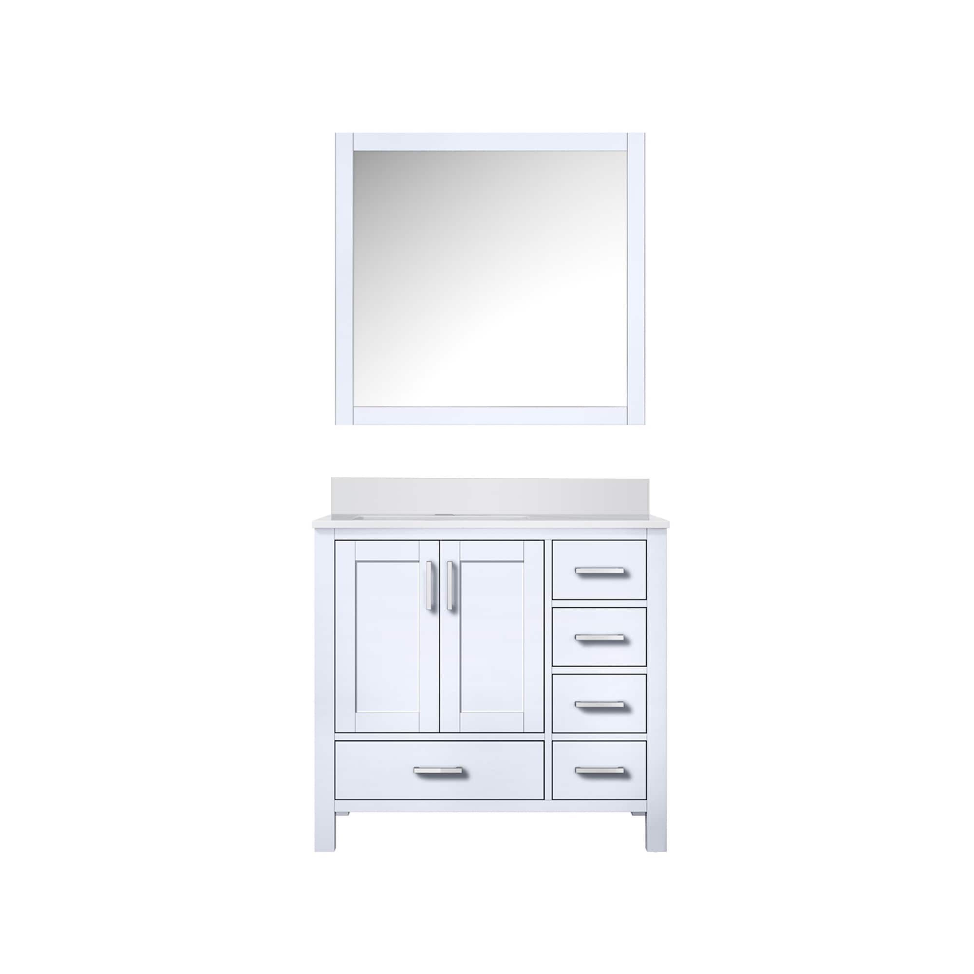 Lexora LJ342236SAWQM34L Jacques 36-in White Undermount Single Sink Bathroom Vanity with White Quartz Top (Mirror Included)