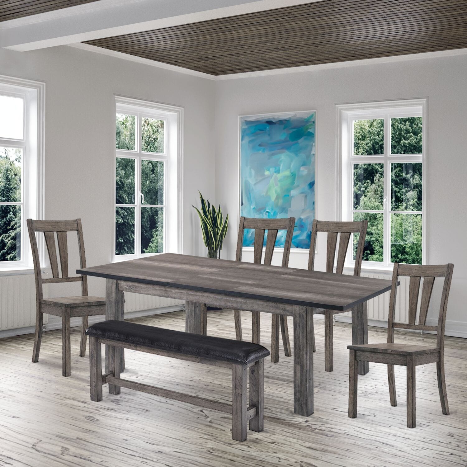 Cambridge 99001-WD6PC1-WG Brown Contemporary/Modern Dining Room Set with Rectangular Table (Seats 5)
