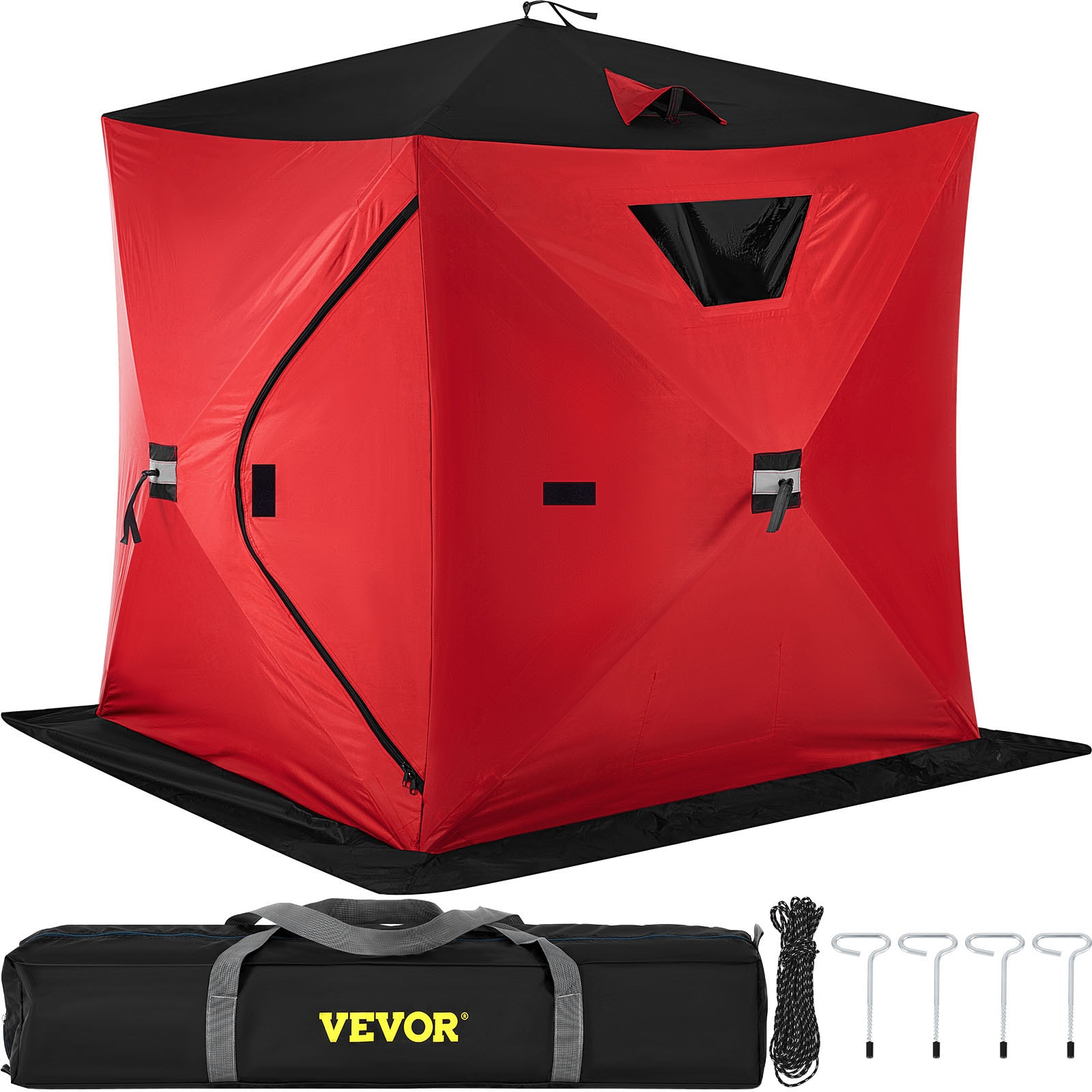 VEVOR 2-3 Person Ice Fishing Tent Nylon 2-Person Tent in Red | BDZP148X148X168CMV0