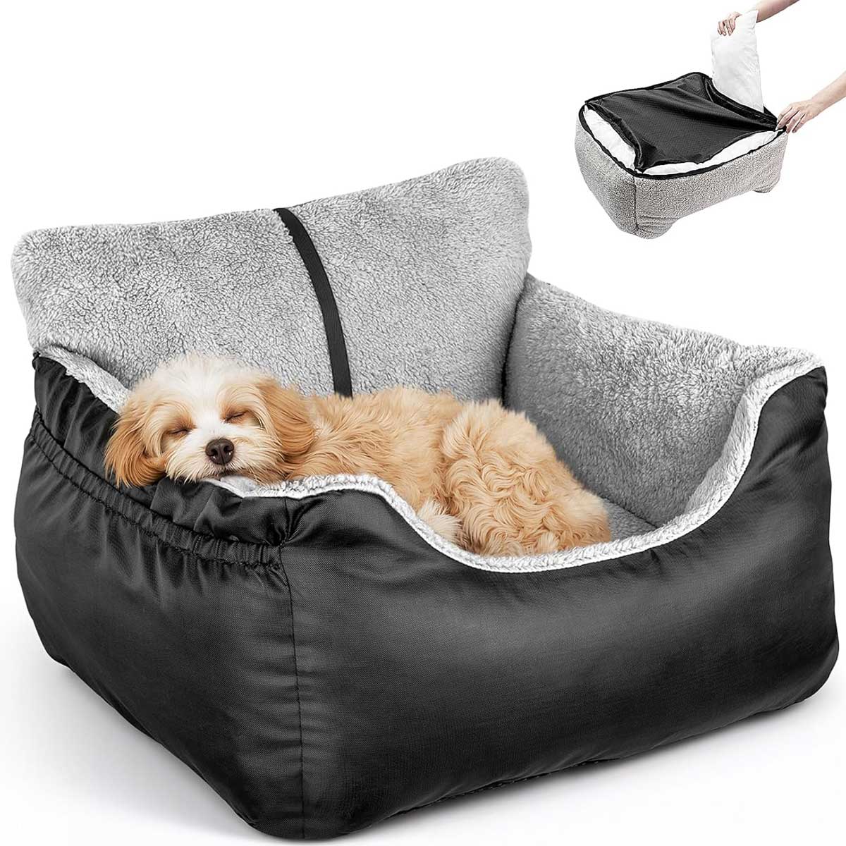 Aoibox LADS0917029 Soft Pet Car Seat for Small Dogs Under 25 lbs Fully Detachable Washable with Storage Pockets and Clip-On Leash Portable Carrier Black
