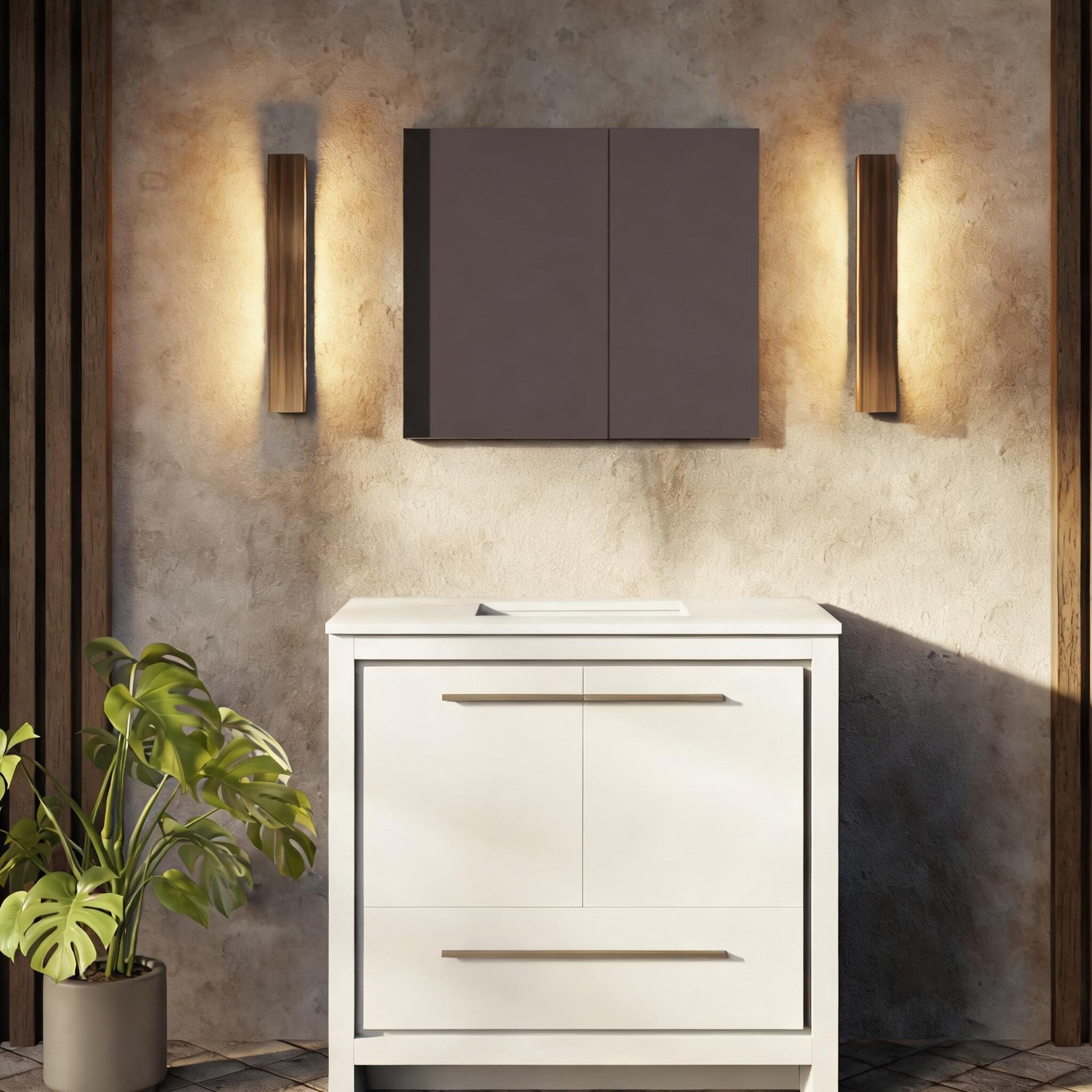 Naturefalls - 36 in. W x 20 in. D Single Bath Vanity with White Quartz Top and Gun Metal Faucet S...