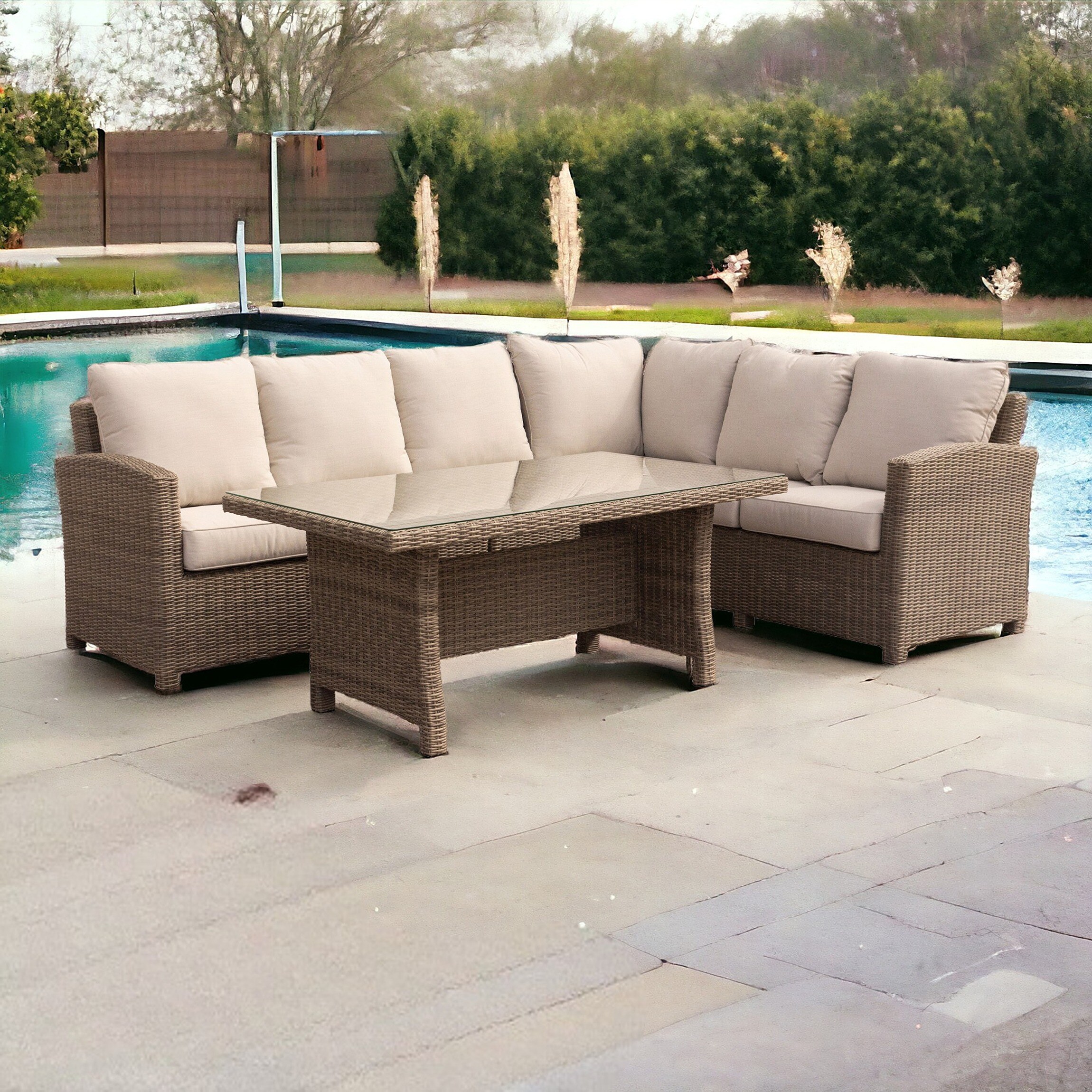 Courtyard Casual 5841 Capri 5 -Piece Wicker Patio Conversation Set with Cream Cushions