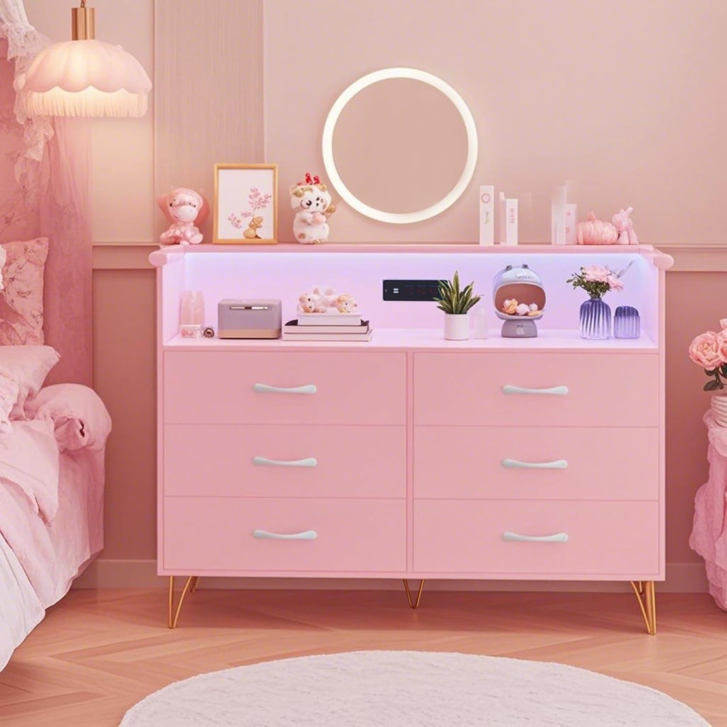 Garvee Pink 4 Drawer Storage Cabinet With Metal Frame 24X16X36