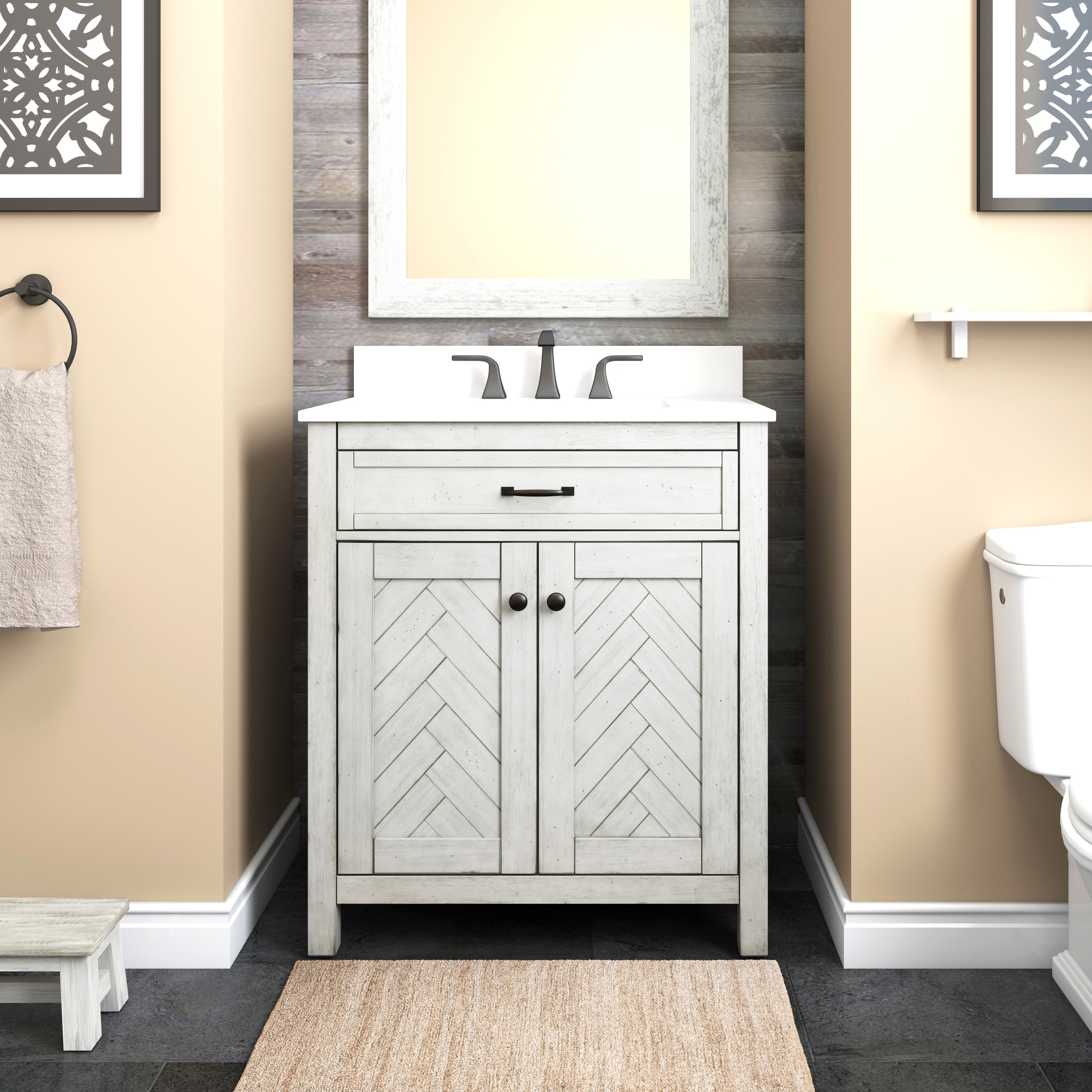 allen + roth LWS30HBVW Chevron 30-in White Undermount Single Sink Bathroom Vanity with White Engineered Stone Top
