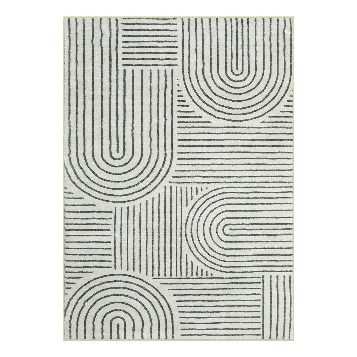 Lahome AR-DYRZP-002-B4 8 x 10 (ft) Black Abstract Rainbow Lines Short Pile Velvet Rectangular Indoor Area Rug