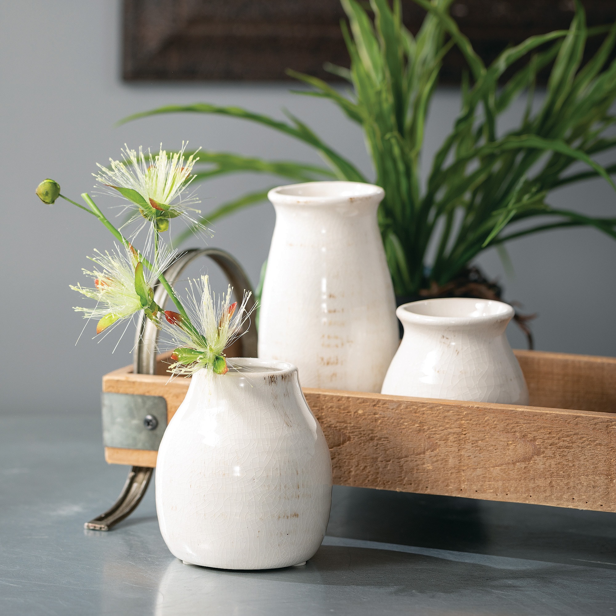 Petite Ceramic Bud Vases Set, Off-White, Modern Farmhouse Design
