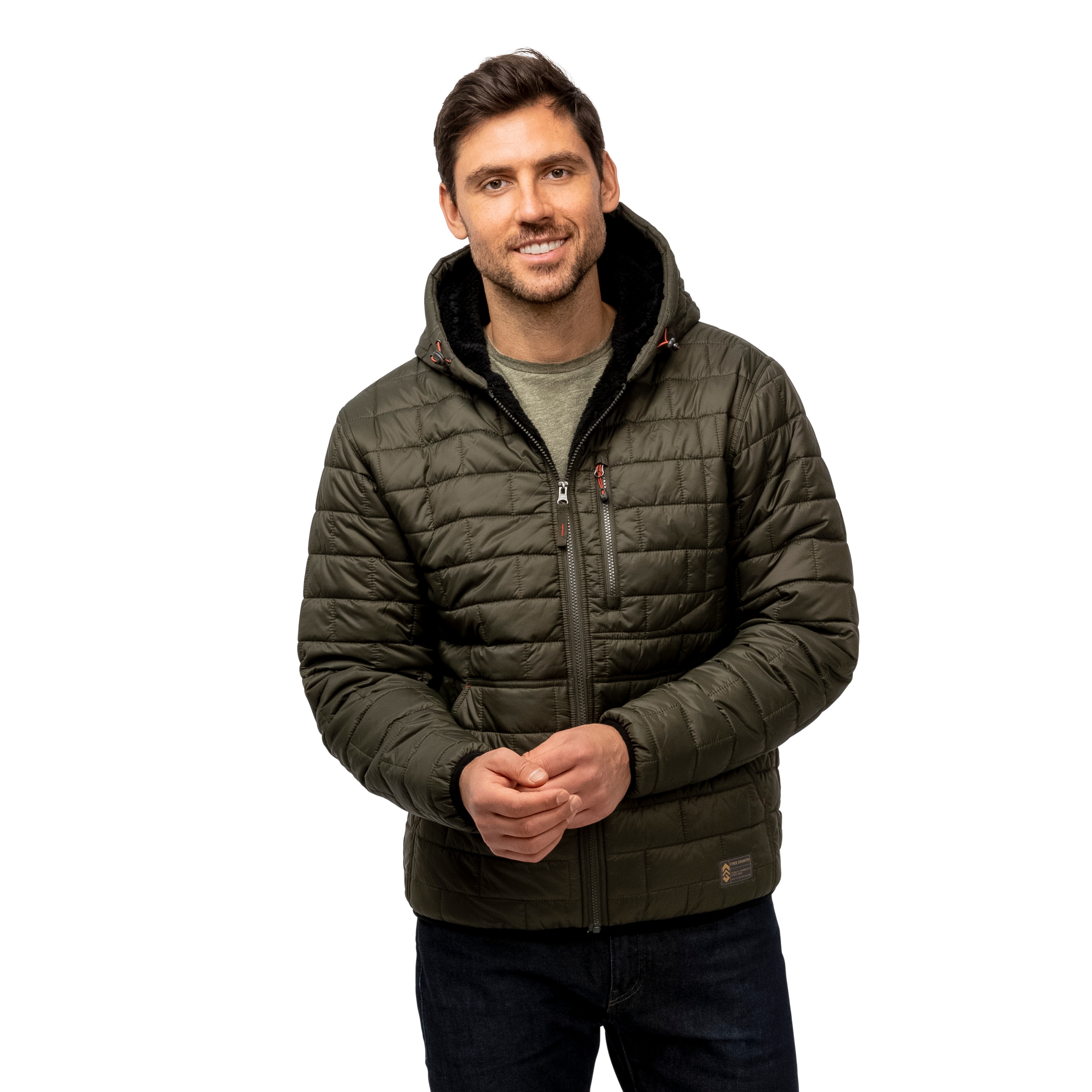 Free Country Men's Dark Olive Polyester Hooded Insulated Panel