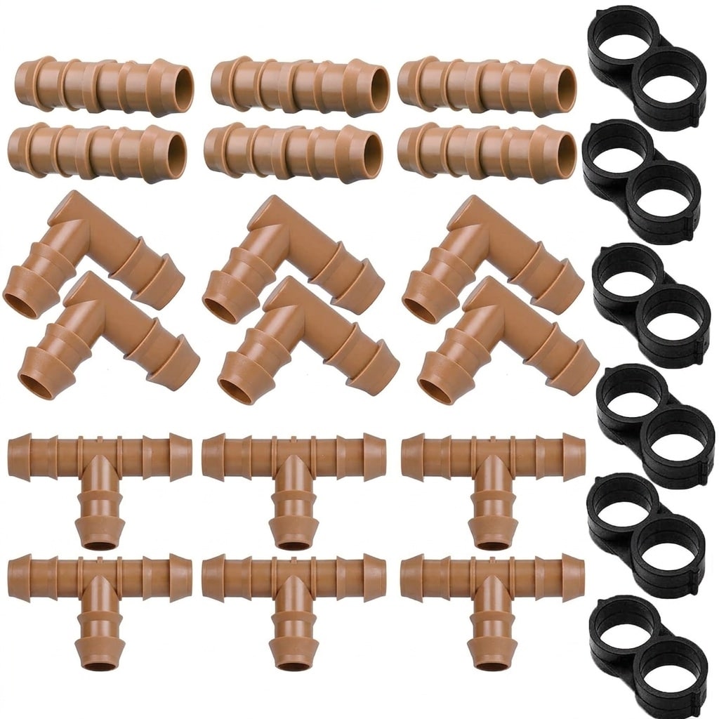 Etokfoks  17mm 1 2 Inch Drip Irrigation Fittings Kit Repair Parts for Tubing Systems 24 Piece Set 24 Pack